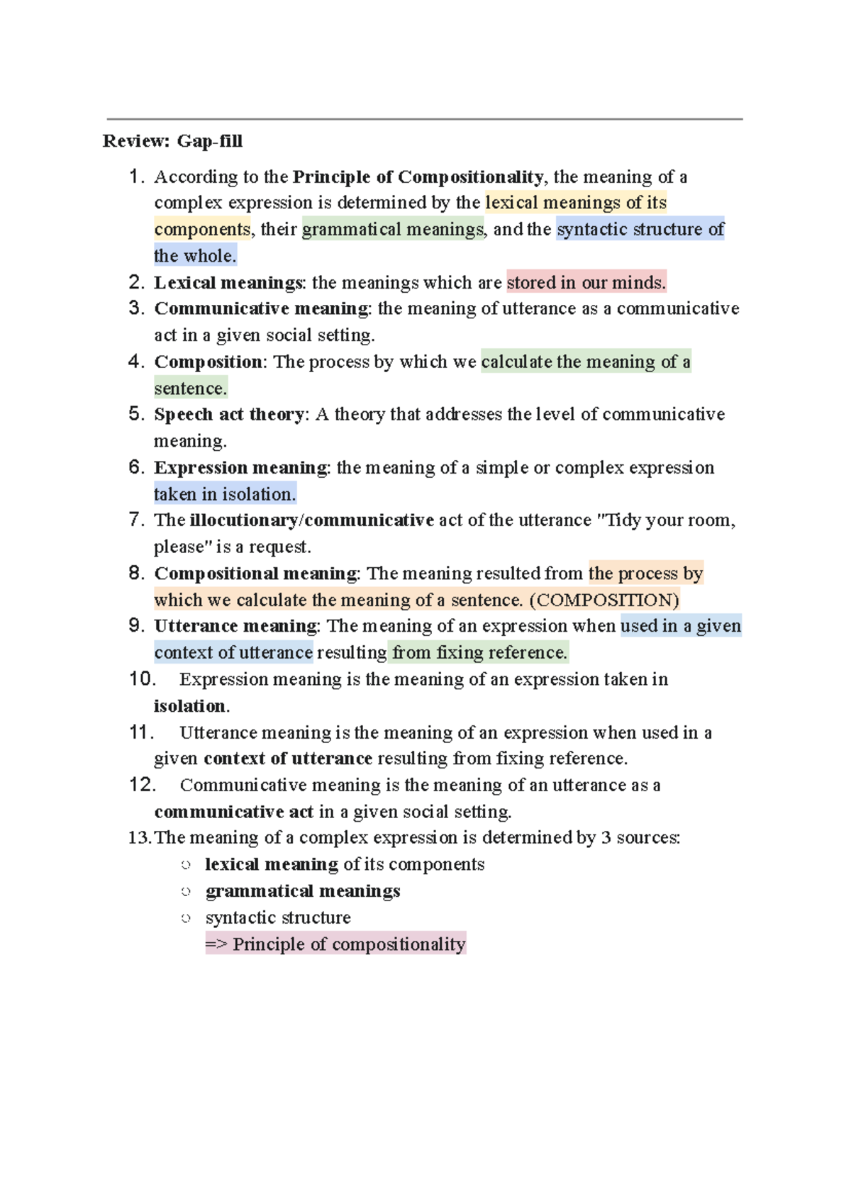 Semantics Review: Principles of Compositionality (CHAP 123) - Studocu