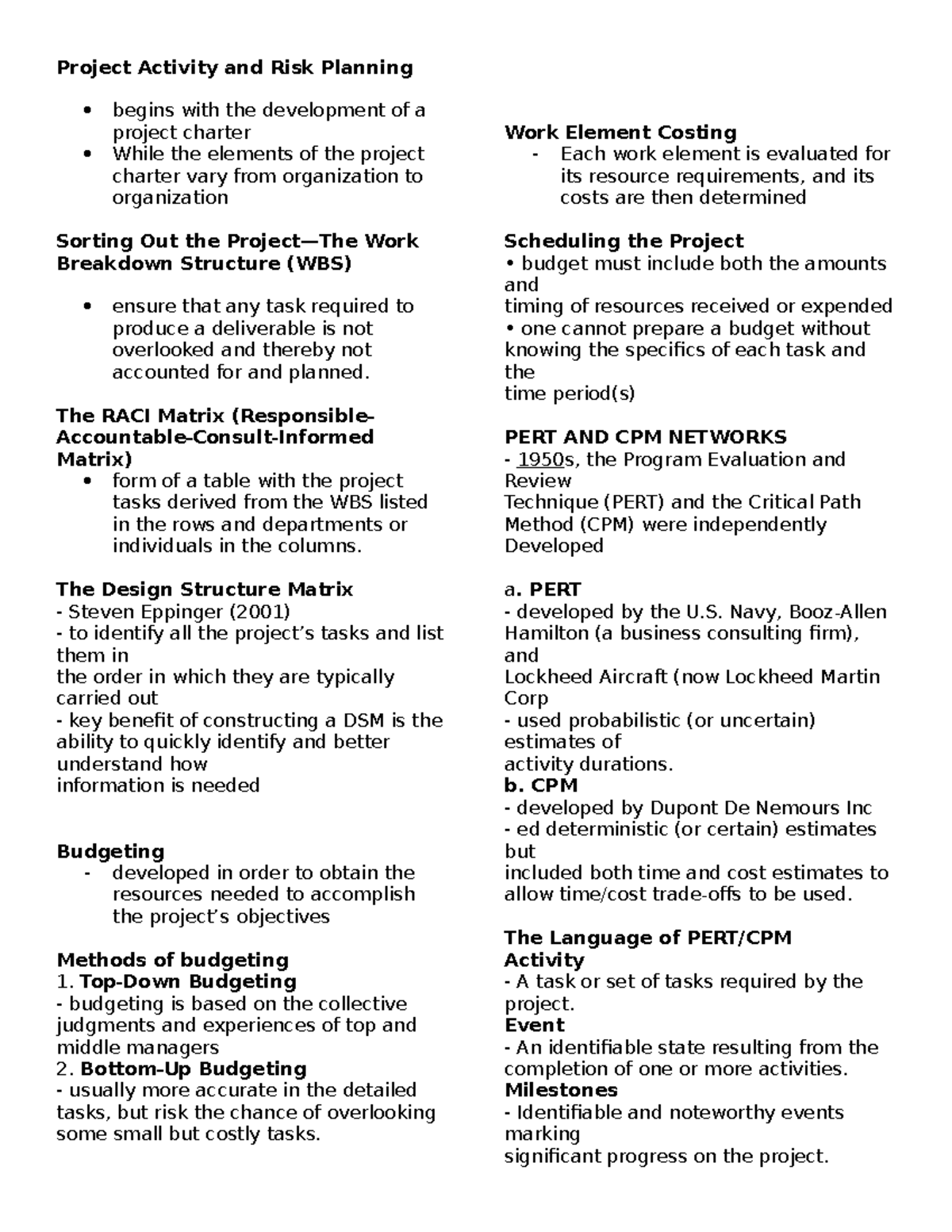 Final Exam PM (Reviewer): Project Activity & Risk Planning - Studocu
