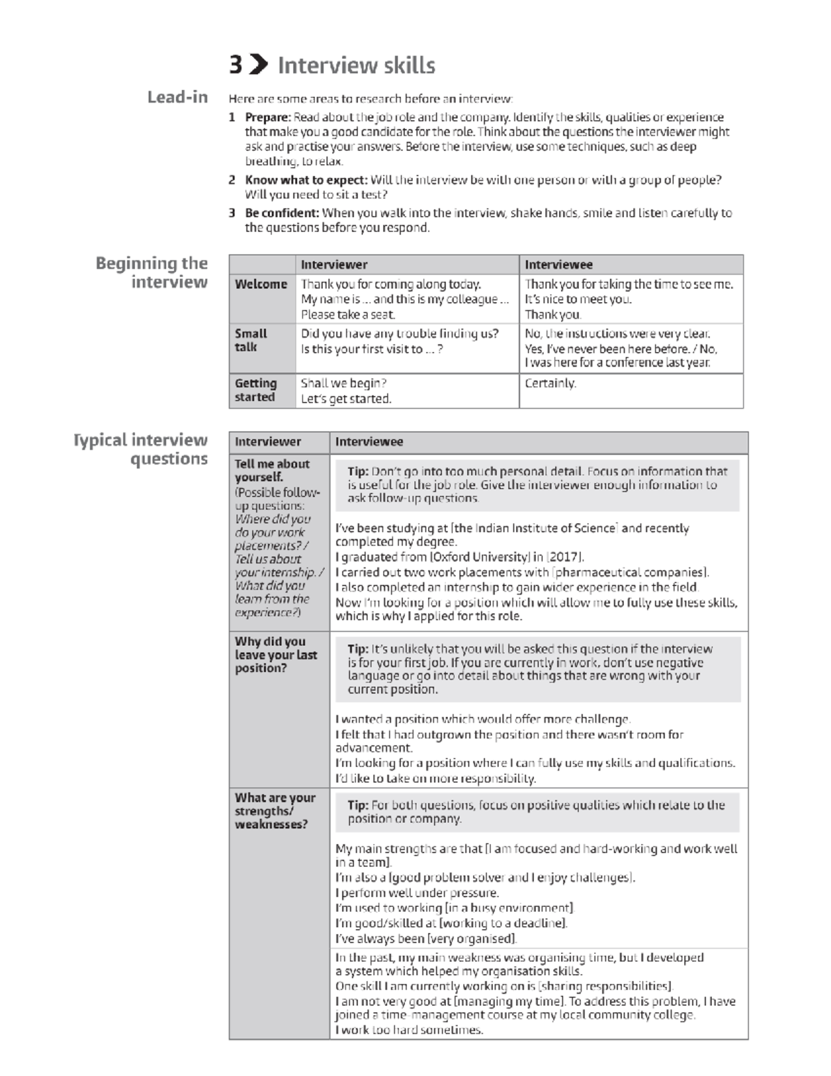 Interview Skills - Handout for Effective Job Preparation - Studocu
