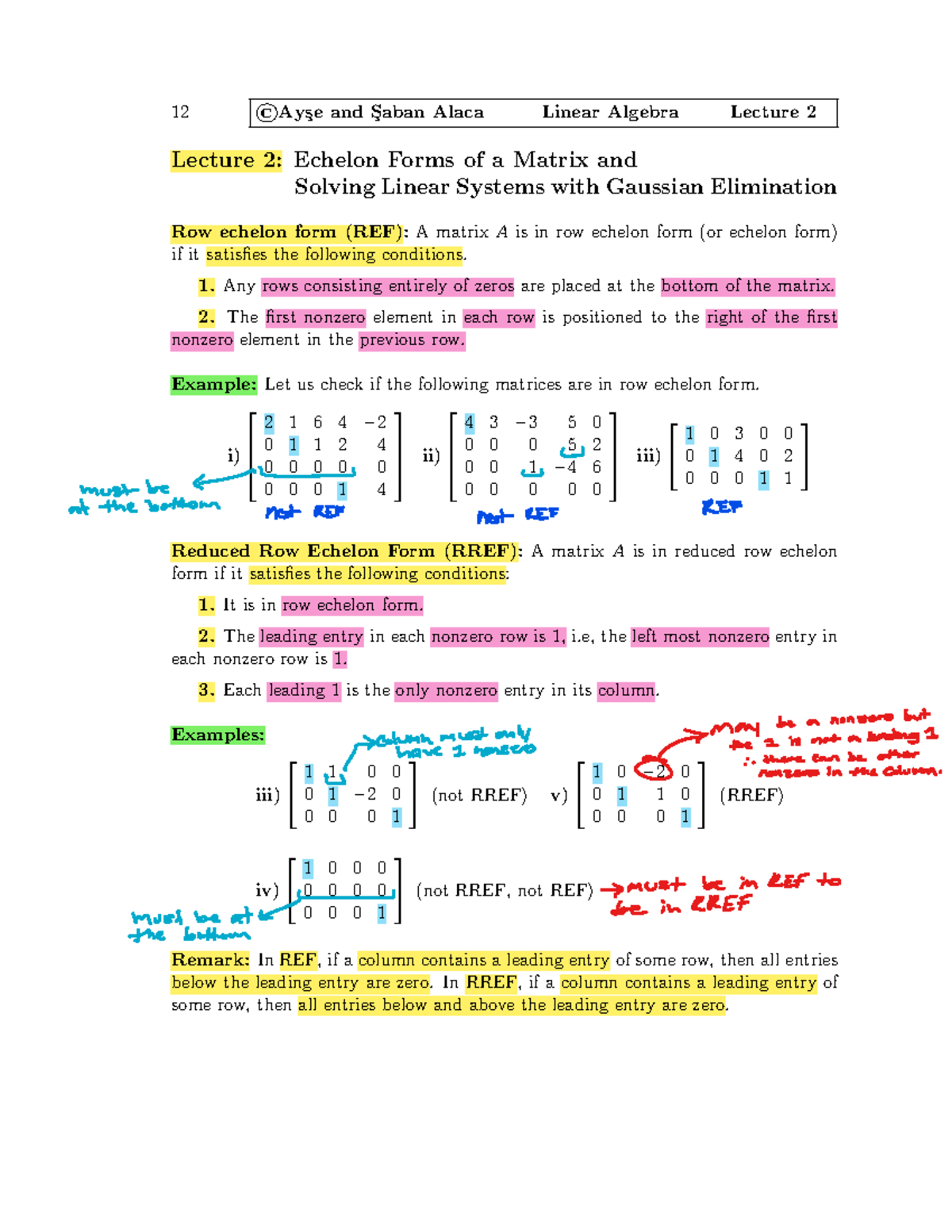 MATH 1104 Lecture 2: Echelon Forms & Gaussian Elimination - Studocu