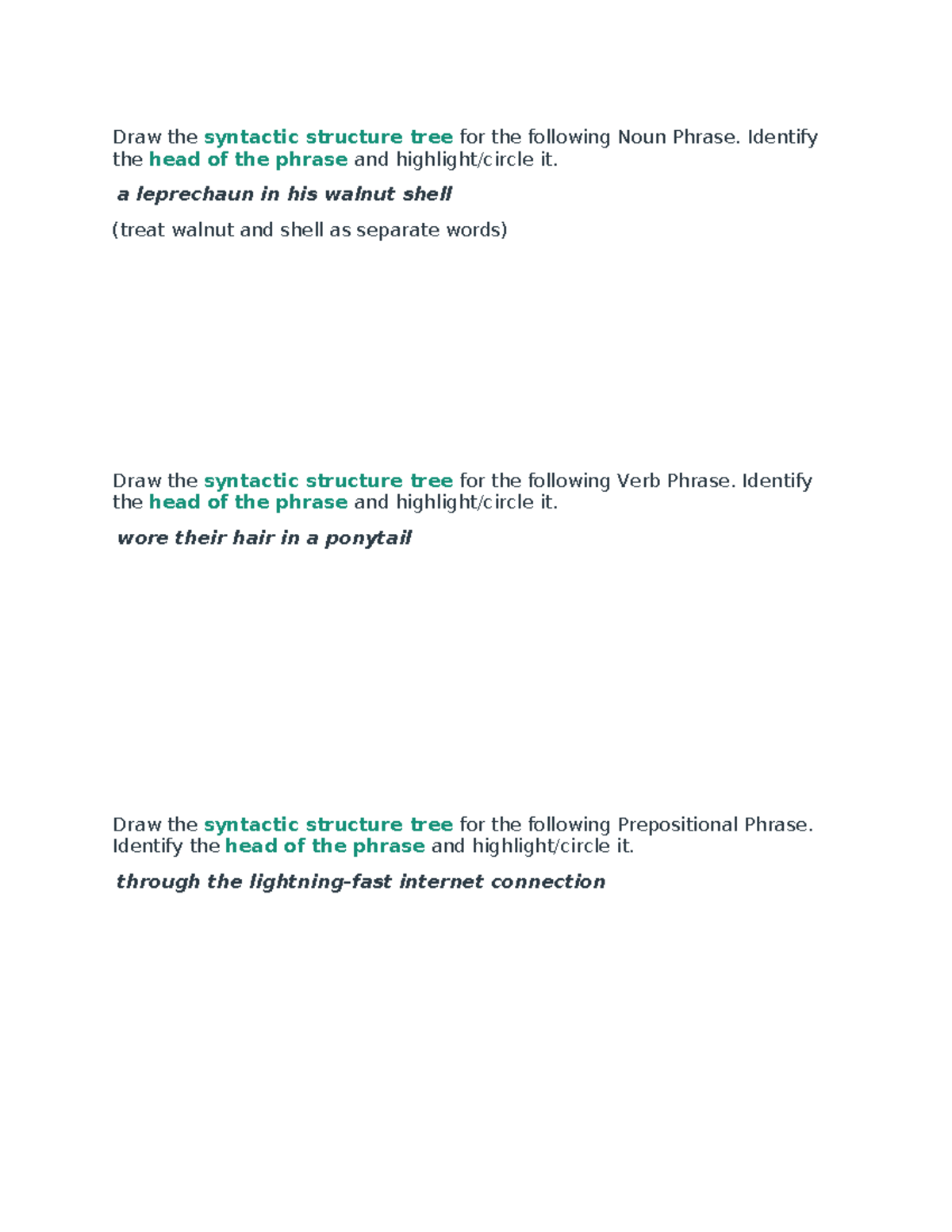 LINA01 Homework 3: Syntactic Structure Trees Exercise - Studocu