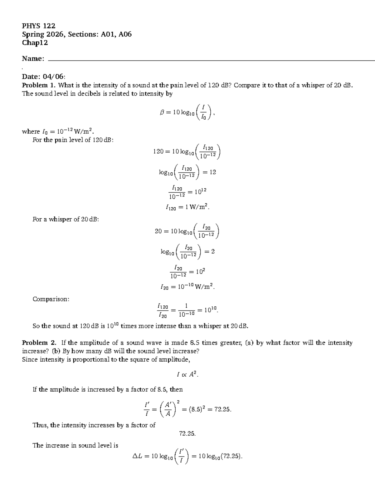 PHYS 122 Spring 2026: W19 Solutions for Chapter 12 Problems - Studocu