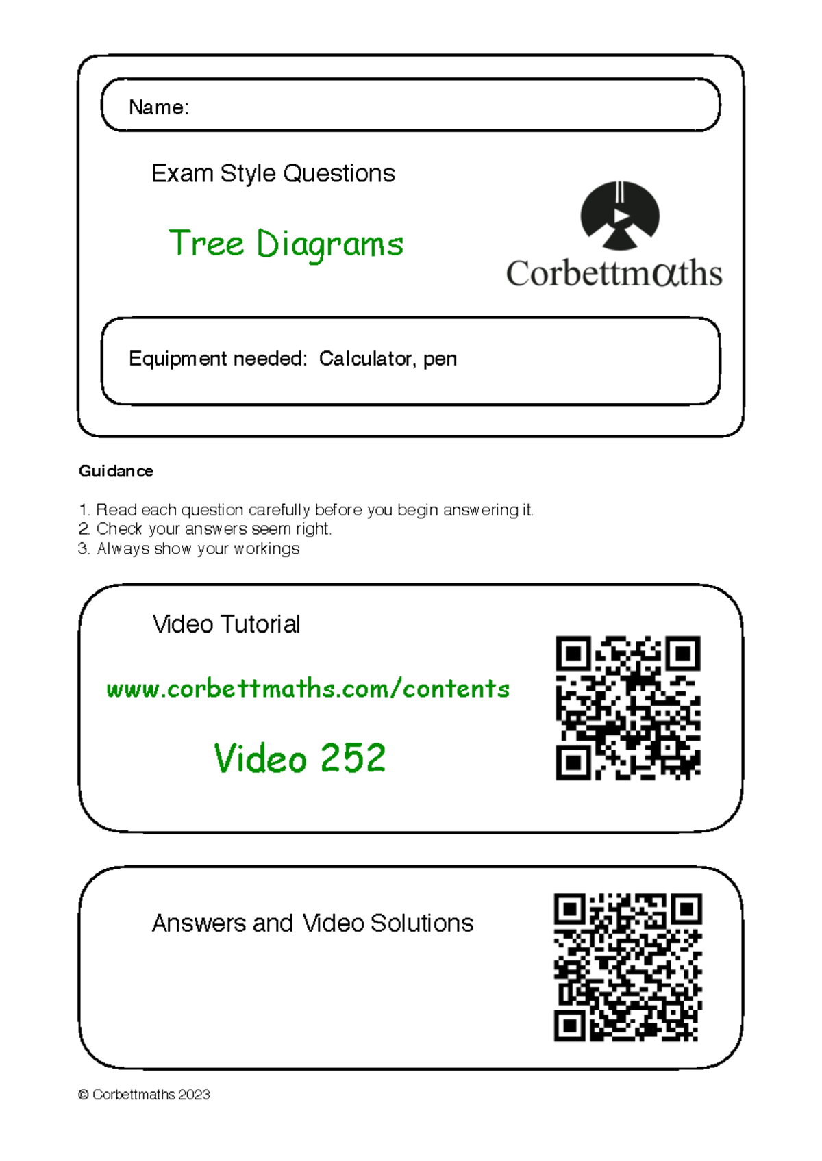 Tree-Diagrams - tree diagram - Name: Exam Style Questions Equipment ...