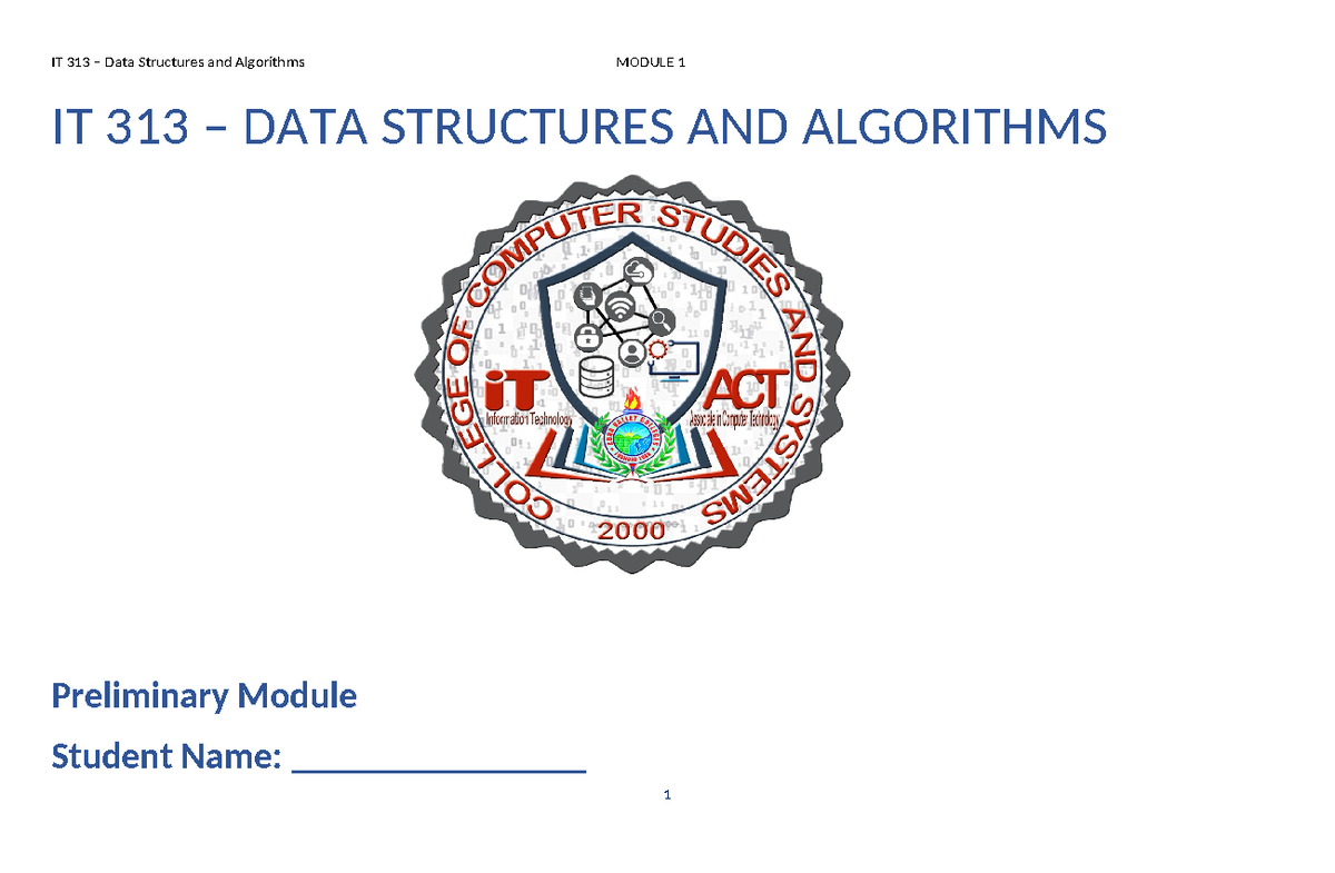 M1 - IT 313 - Data Structures & Algorithms Overview and Concepts - Studocu