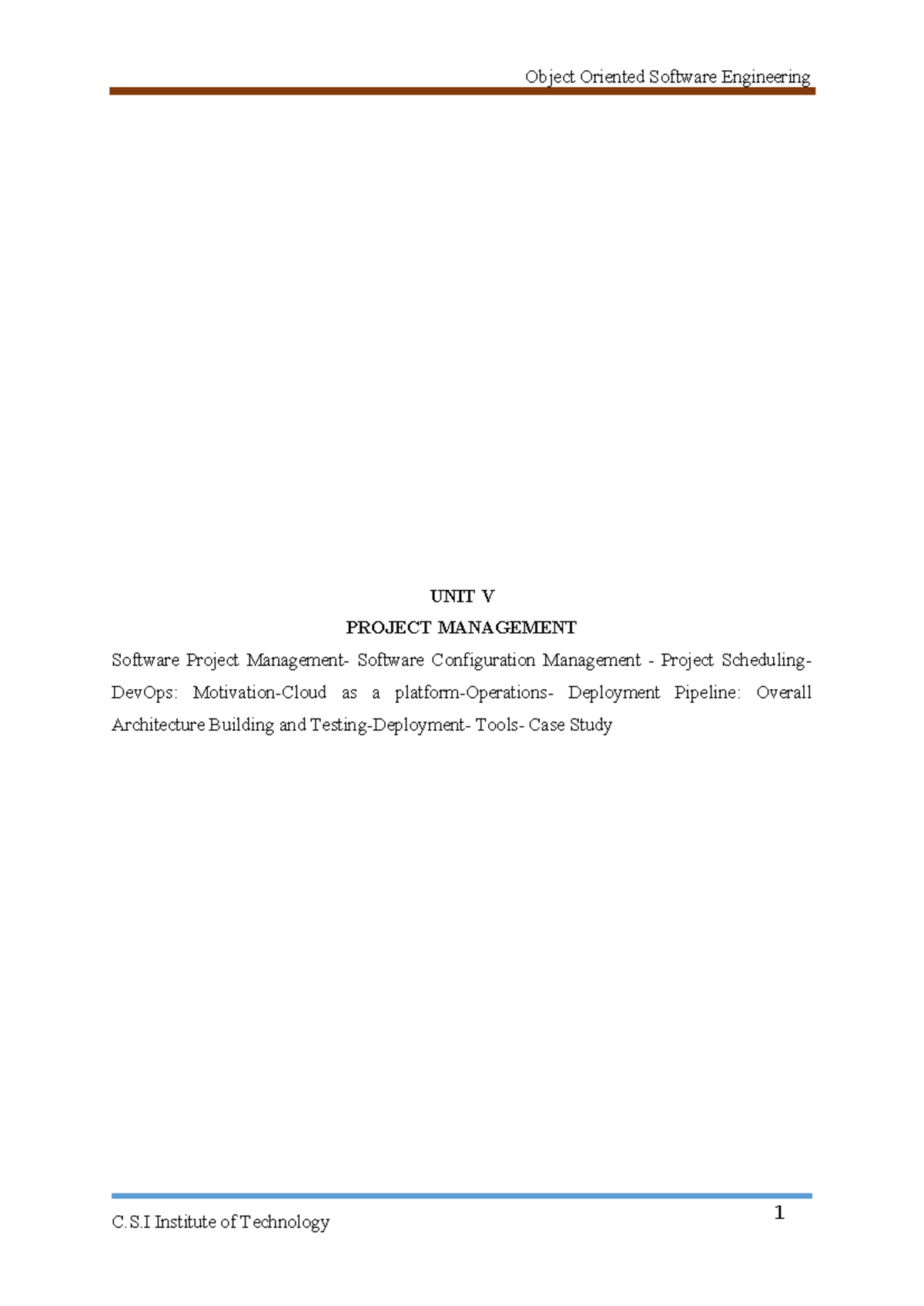 OOSE UNIT V - Project Management and DevOps Overview Notes - Studocu