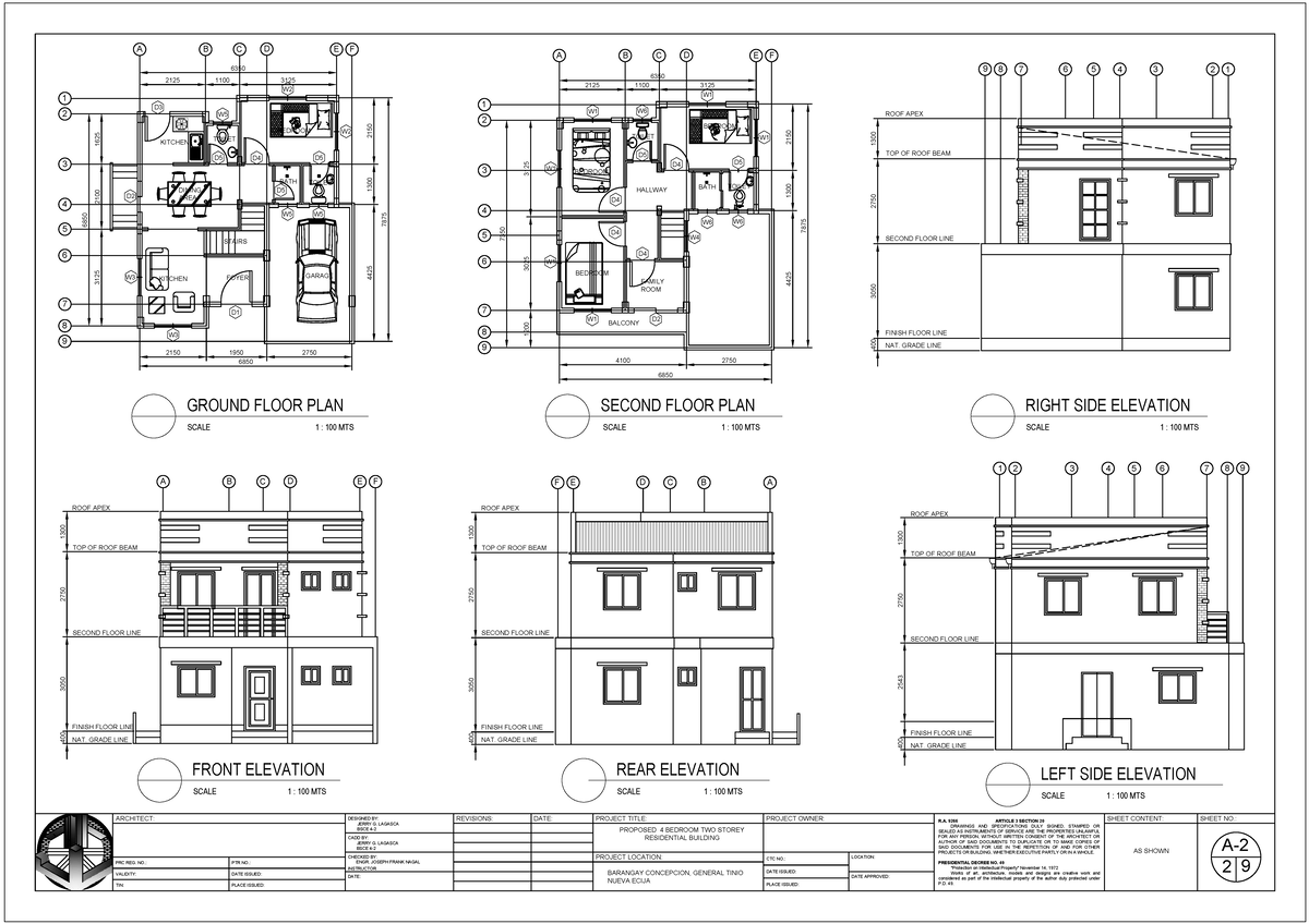 Proposed 4 Bedroom Two Storey Residential Building Plans (BSCE 6350 ...