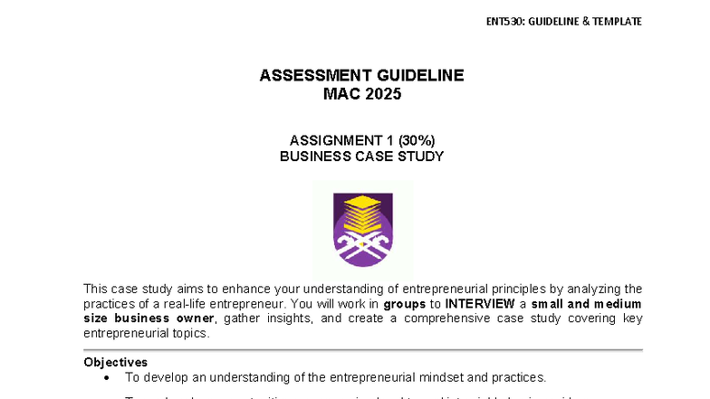 ENT530: Assignment 1 - Business Case Study & BMC Analysis - Studocu