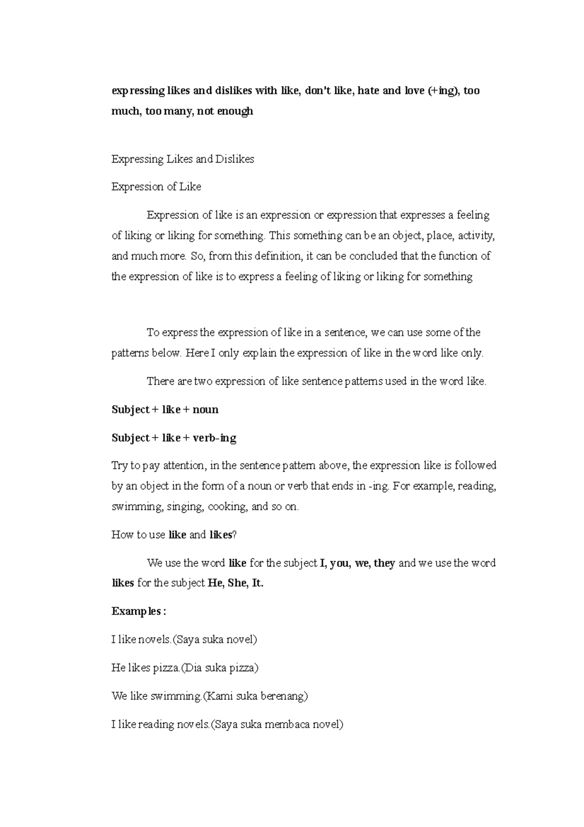 Expressing Likes & Dislikes: Detailed Grammar Guide for ESL - Studocu
