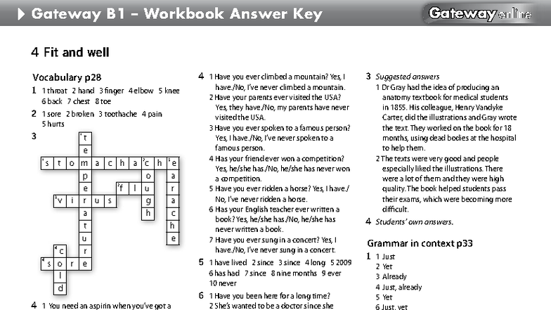 Gateway B1 Workbook Answer Key - Fit and Well Vocabulary - Studocu