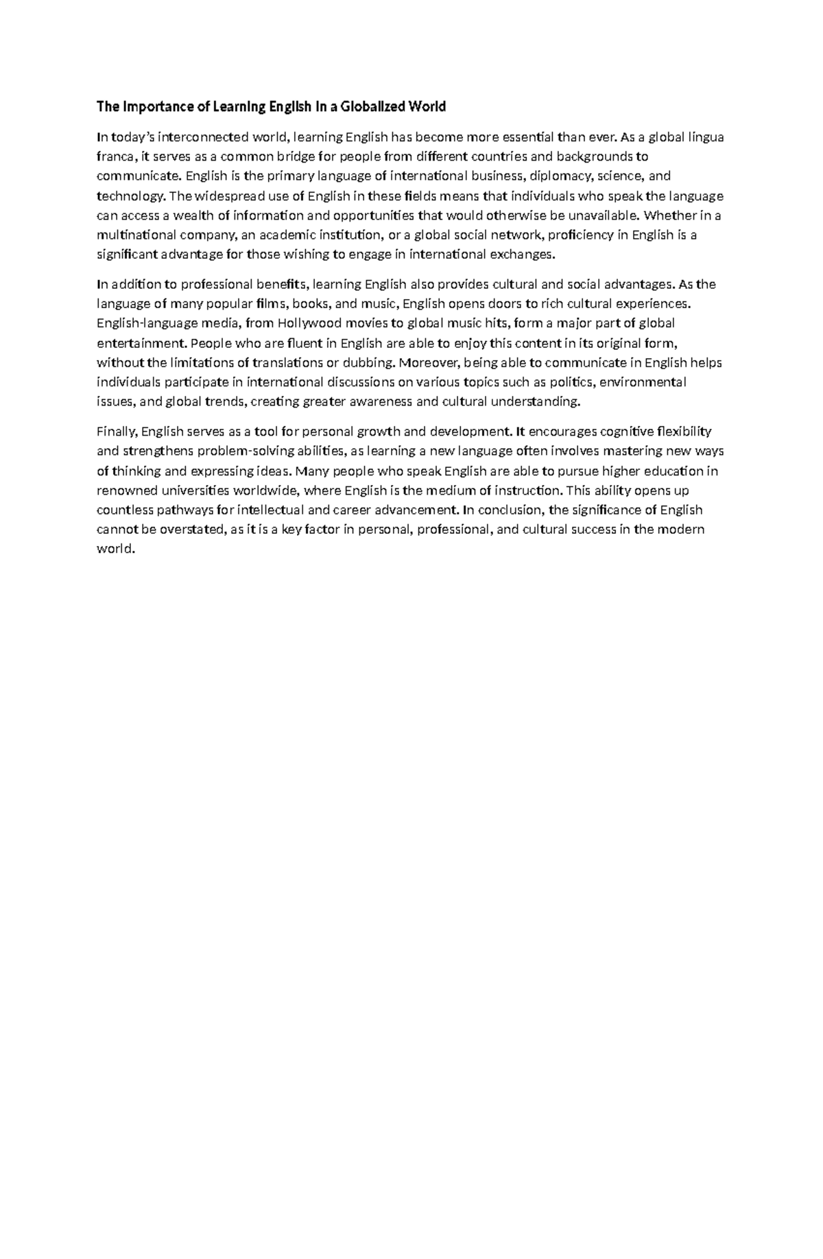 The Importance of Learning English in a Globalized World - As a global ...