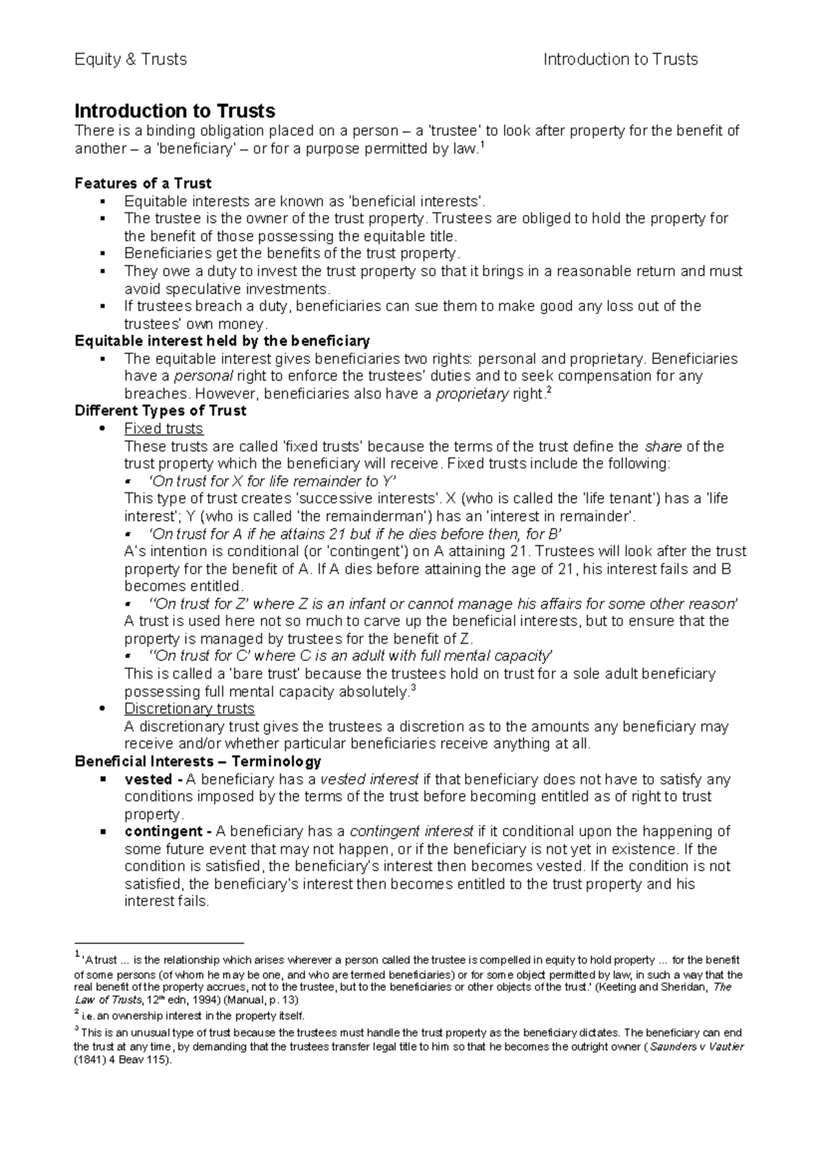 GDL - Equity - Introduction to Trusts - Equity & Trusts Introduction to ...