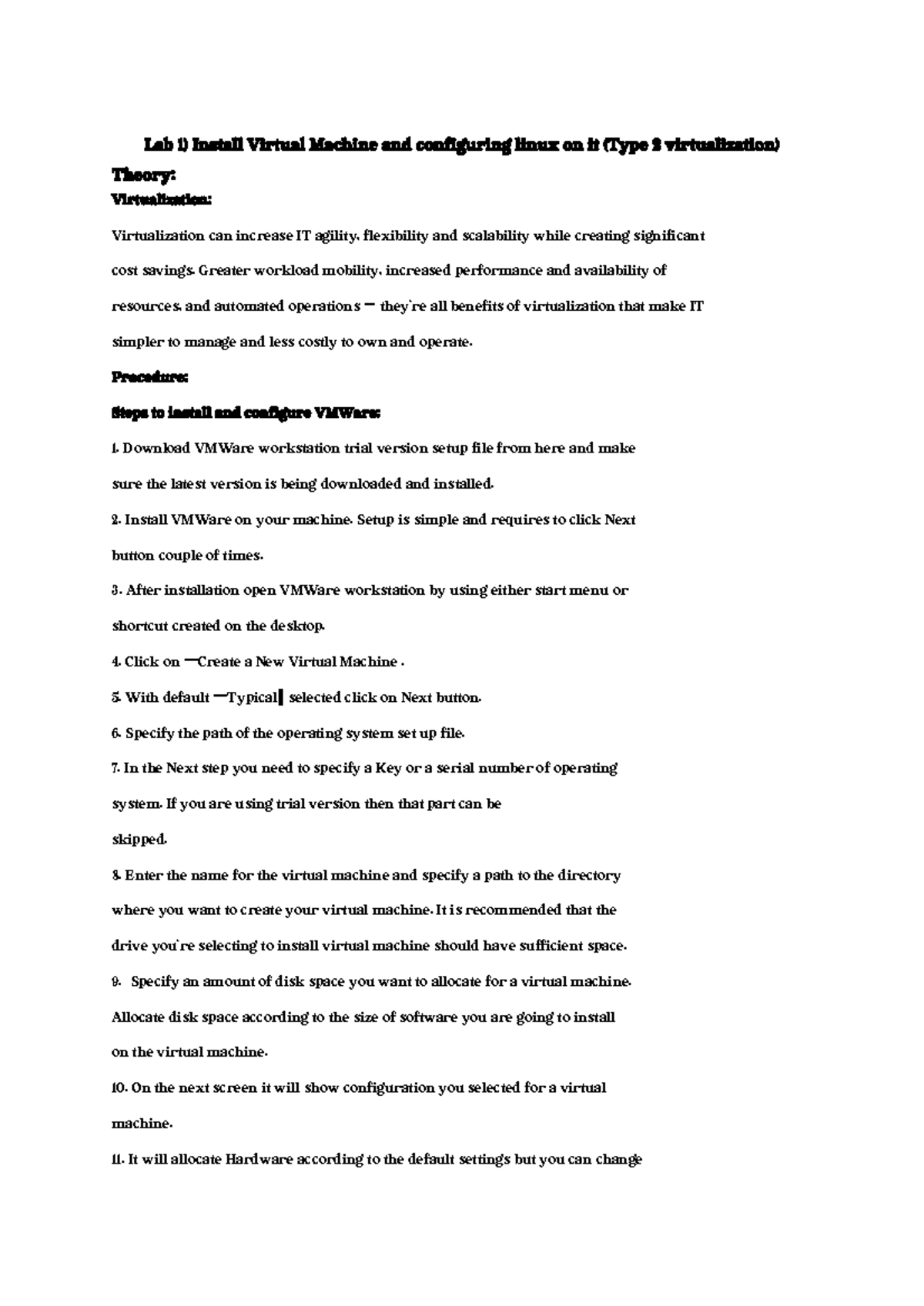Lab 1: Installing and Configuring Linux on VMWare (Type 2 ...