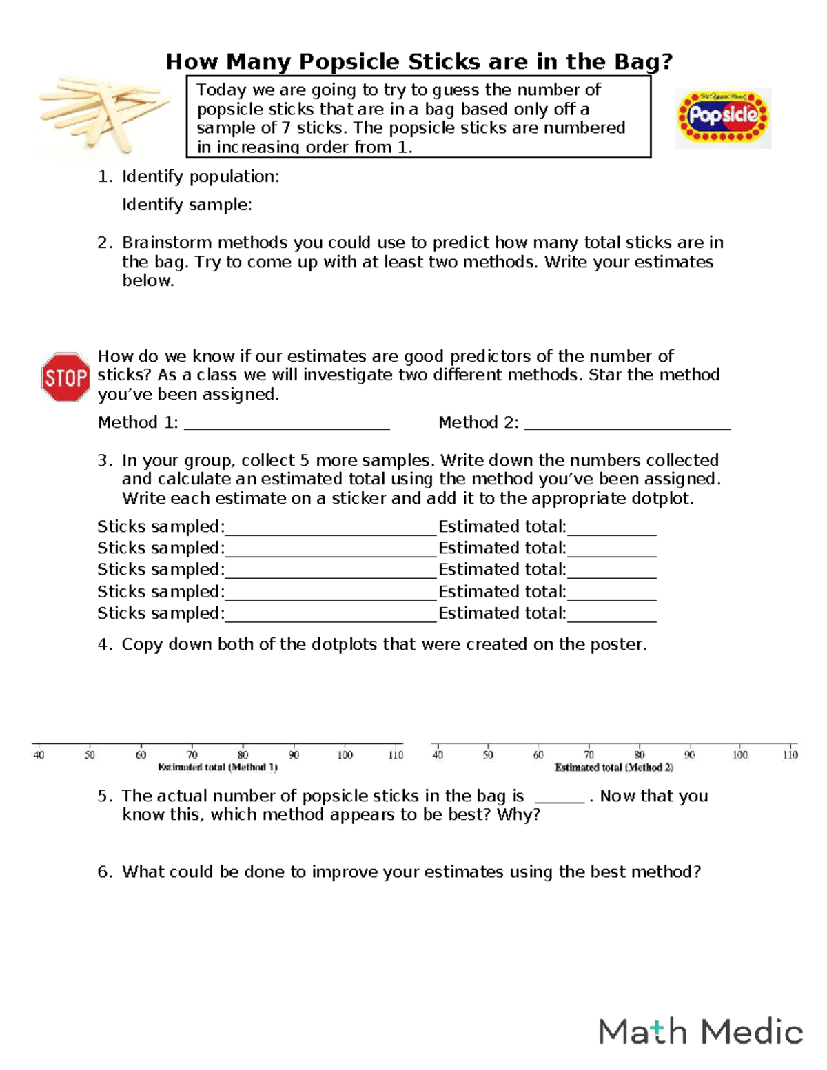 Bell Ringer Lesson 7.2: Estimating Popsicle Stick Count in a Bag - Studocu