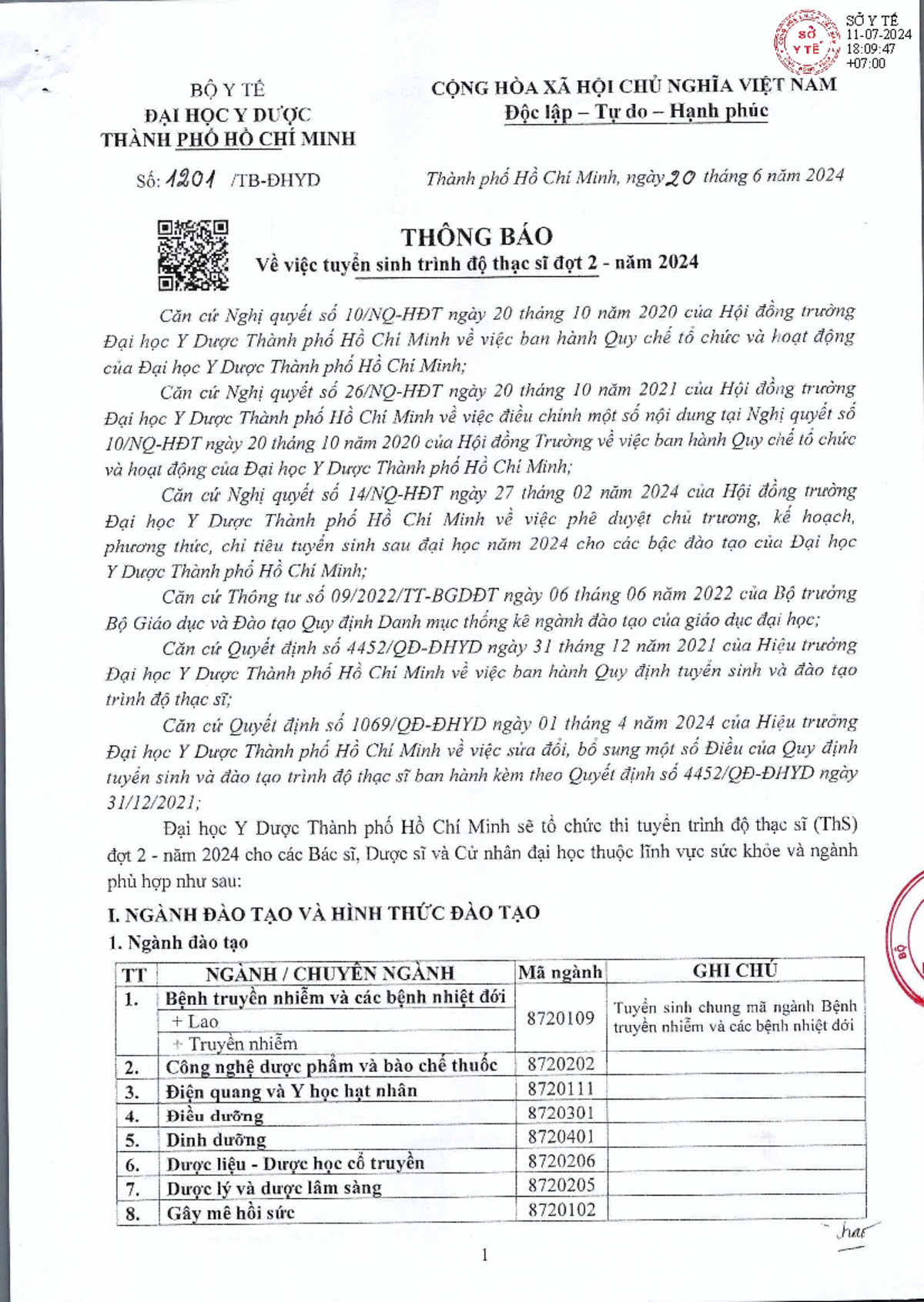 Thông báo Tuyển sinh Thạc sĩ 2024 - DHYD HCMC - Studocu