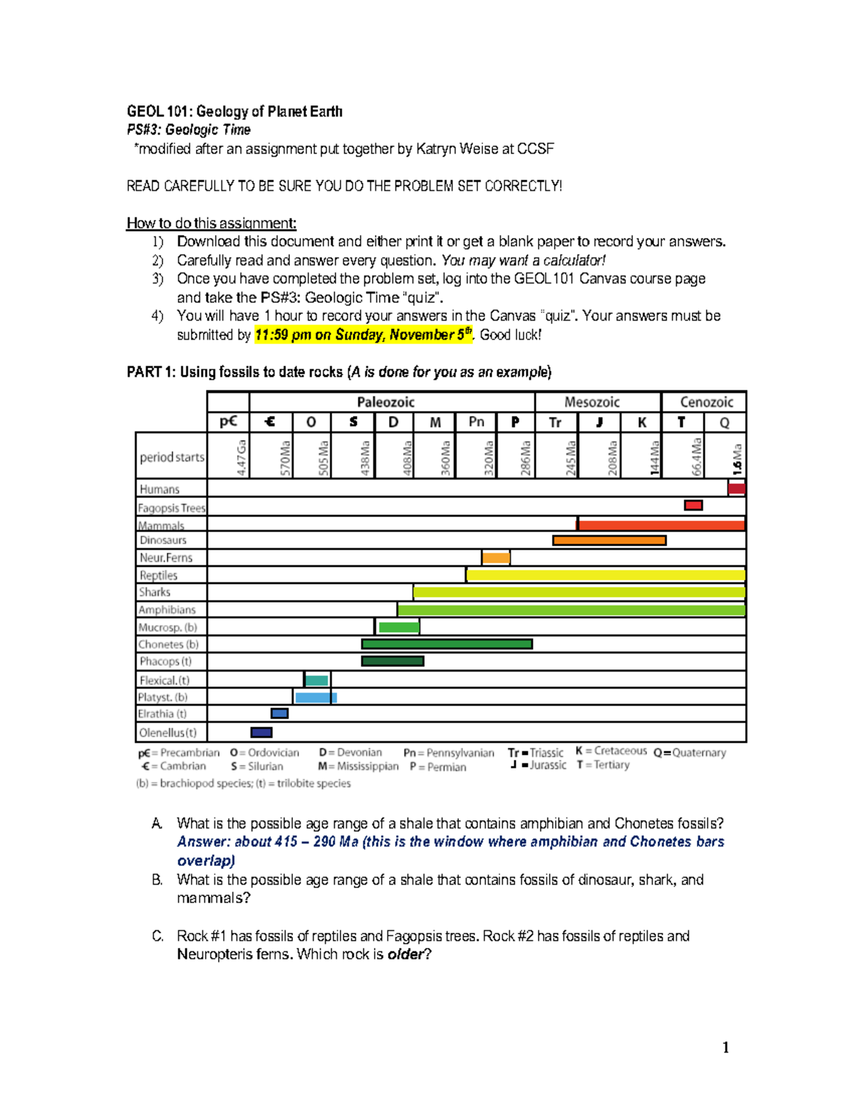 PS#3: Geologic Time Problem Set for GEOL 101 - Studocu