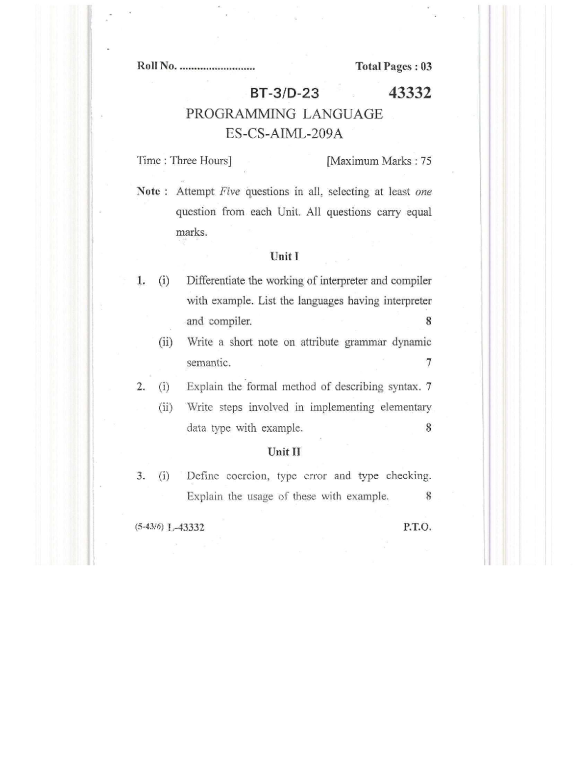 PL D-23 - Programming Language Exam Questions Overview - Studocu