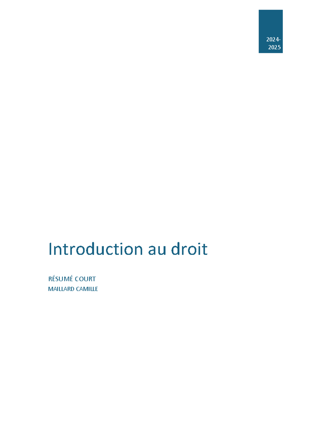 Résumé du Cours de Droit - Introduction et Concepts Fondamentaux - Studocu