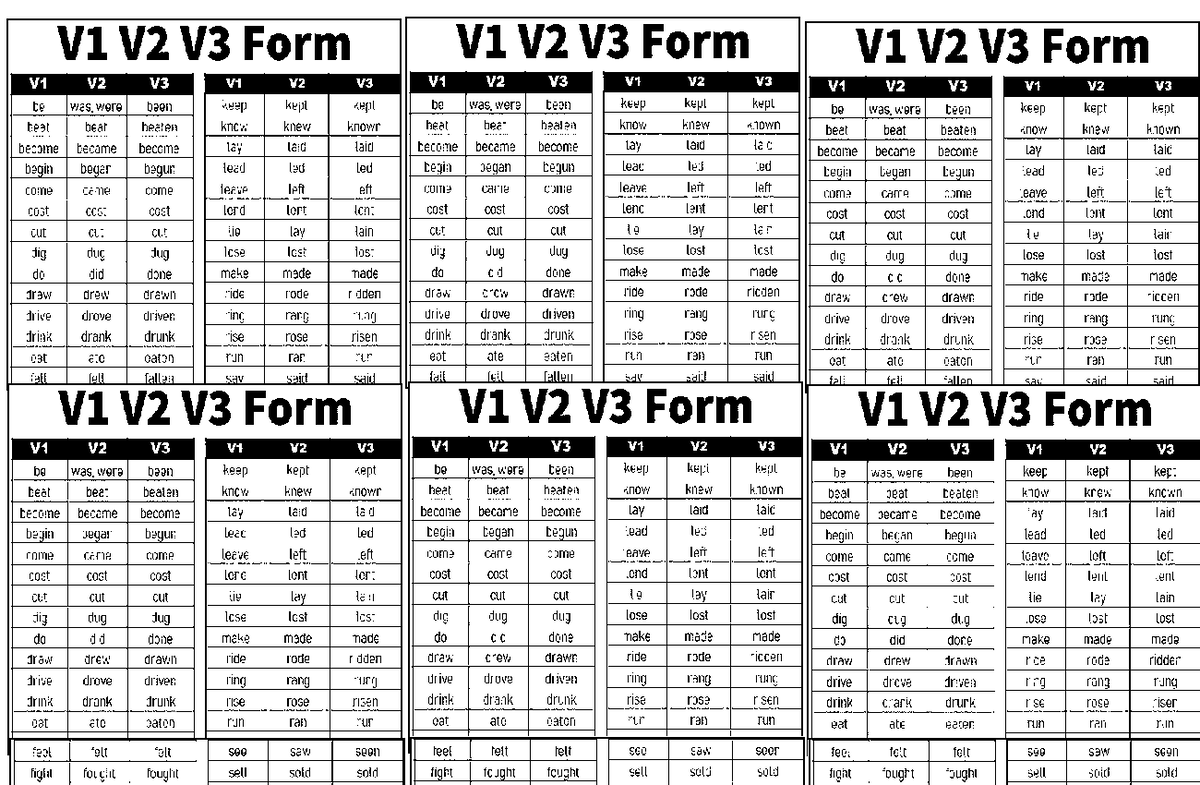 V1 V2 V3 Verb Forms Reference Guide - Printable Version - Studocu