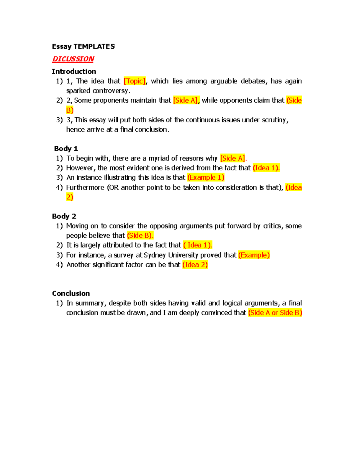Essay Templates Discussion: Analyzing Arguments and Solutions - Studocu