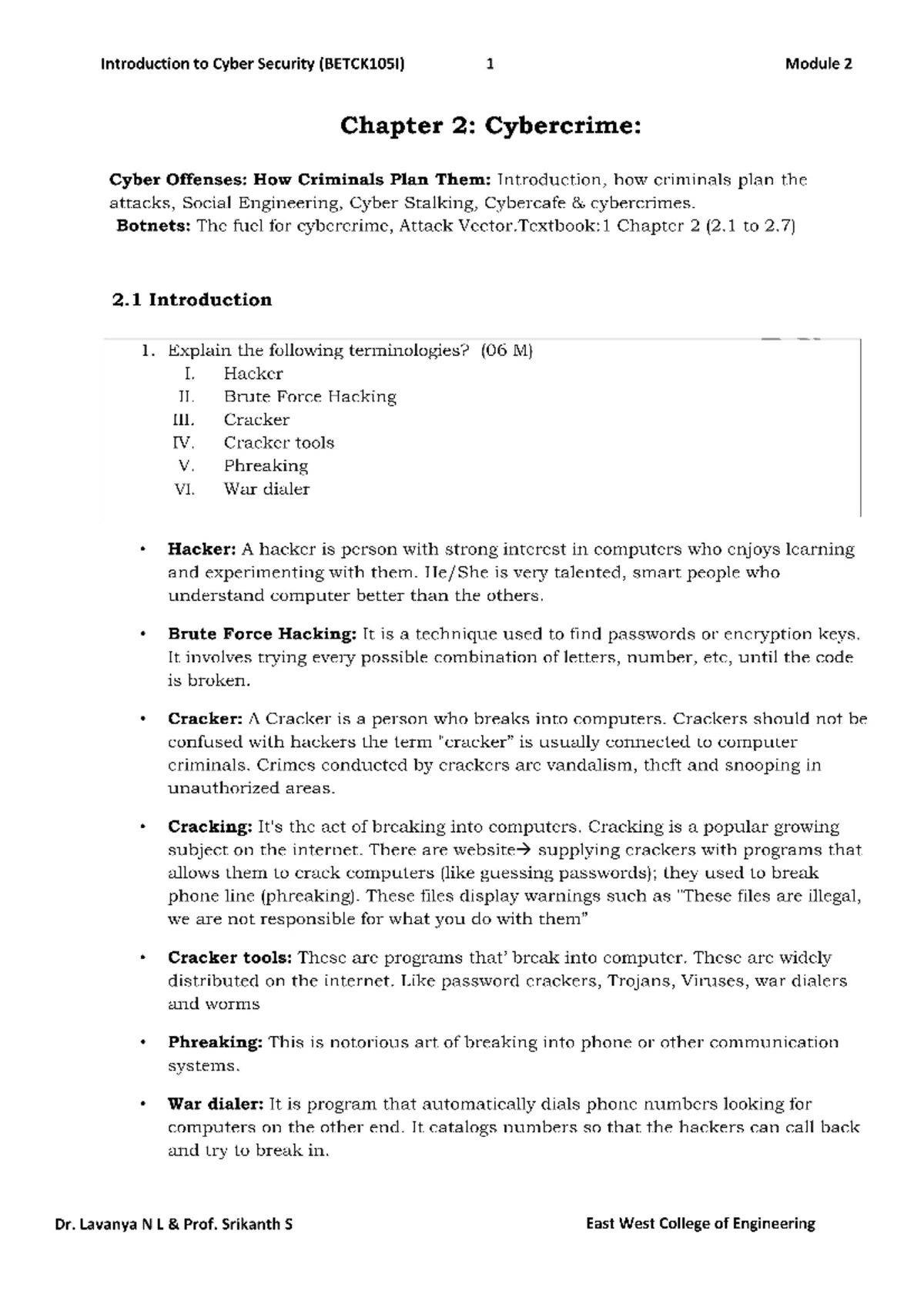 Module 1: Intro to Cybercrime in Cyber Security (BETCK105I) Notes - Studocu