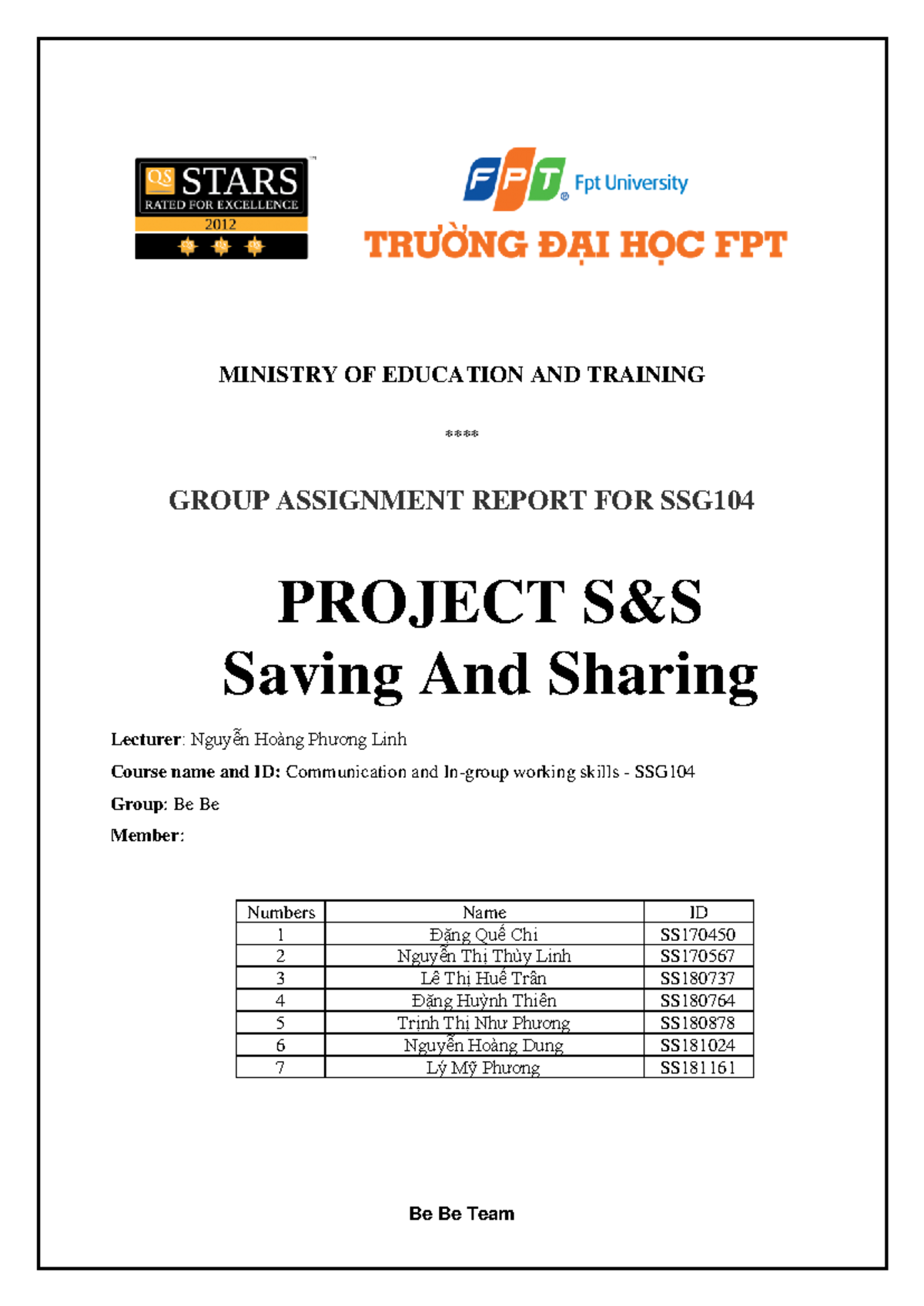 SSG Group Assignment: Saving and Sharing Project Report - Studocu