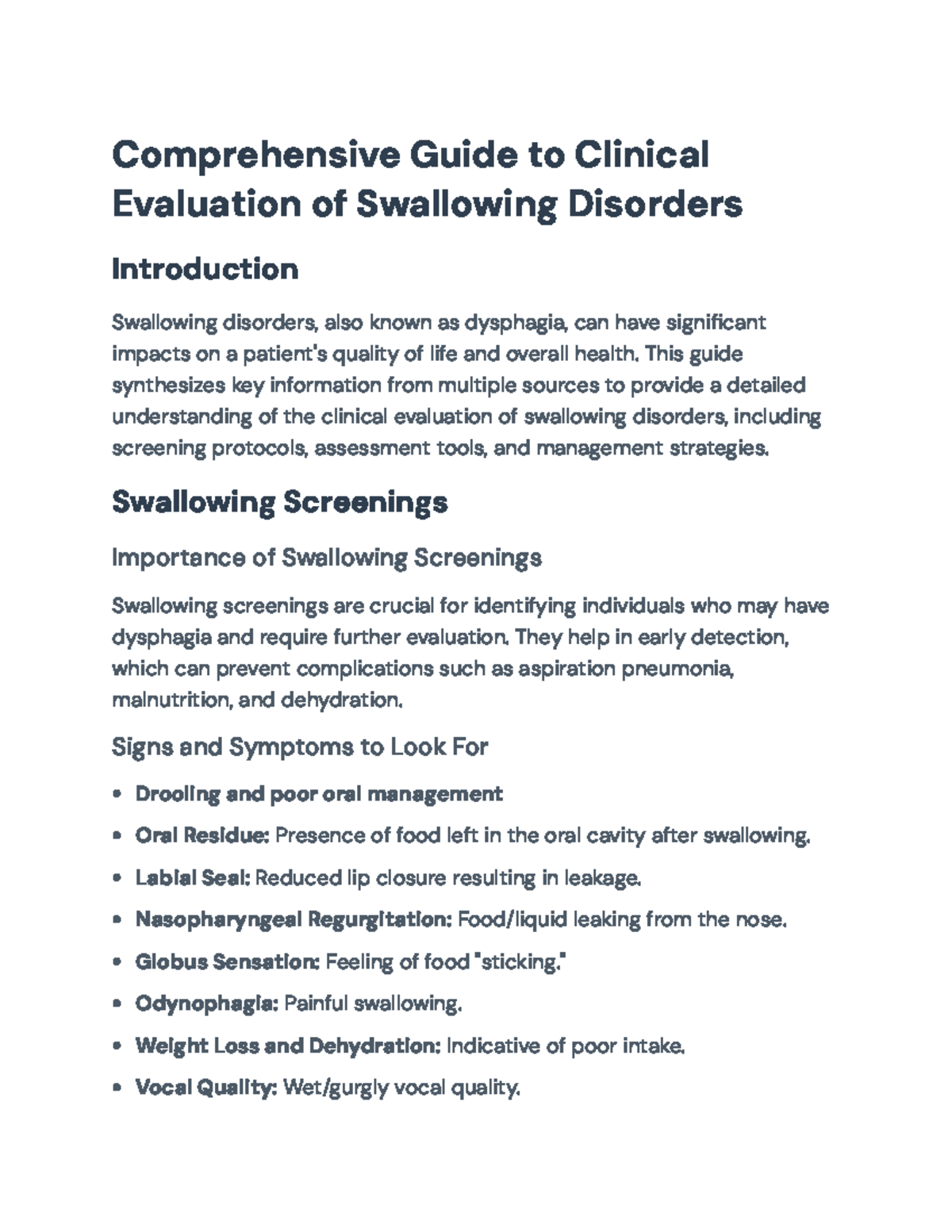 Comprehensive Clinical Evaluation Guide for Swallowing Disorders ...