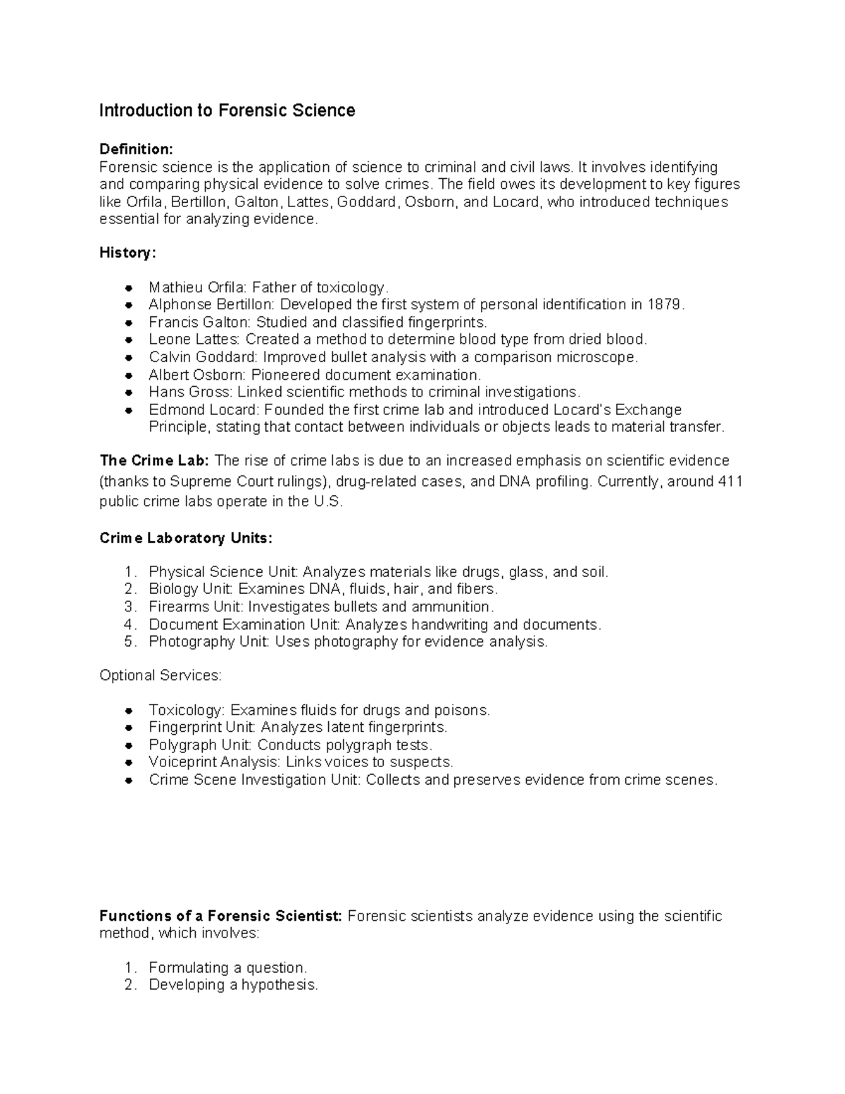 Chy183 Lecture 1: Intro to Forensic Science & Key Concepts Notes - Studocu
