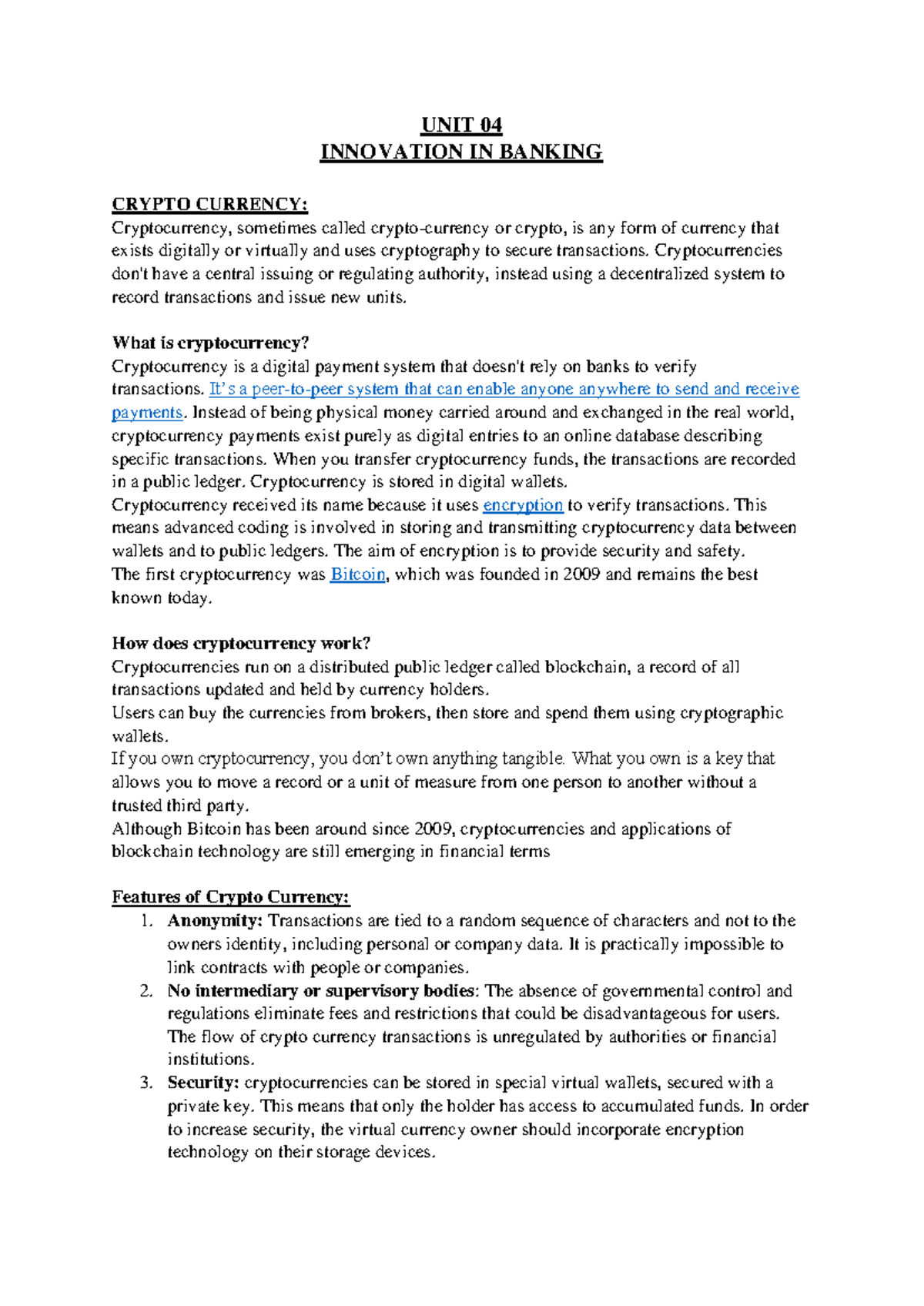 DOC-20240708-WA0002 - Banking Technologies and Cryptocurrency Overview -  Studocu