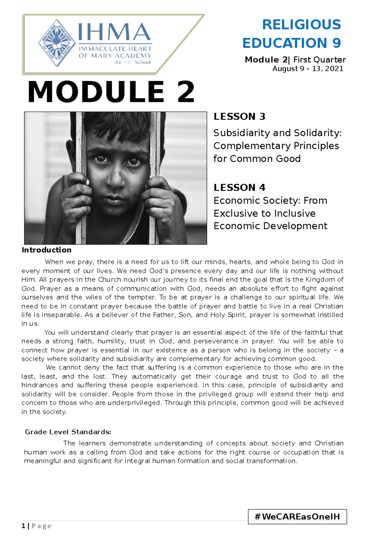 RELIGIOUS EDUCATION 9: Module 2 Lessons on Common Good Principles - Studocu