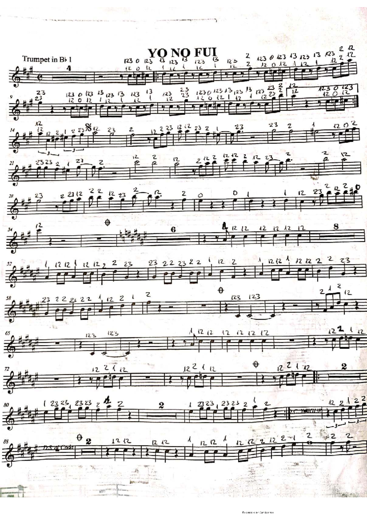 Trumpet in Bb - Yo No Fui Sheet Music for Performance - Studocu
