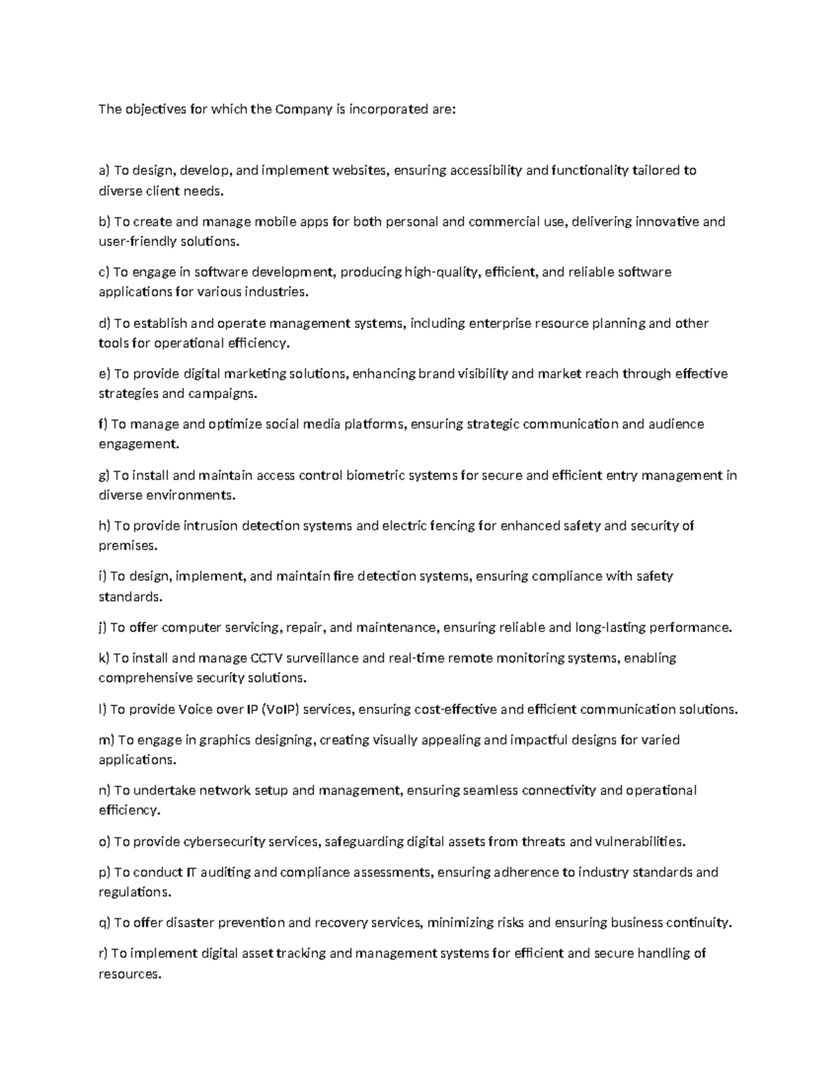 Company Objectives for Incorporated Services: IT Solutions & Management ...