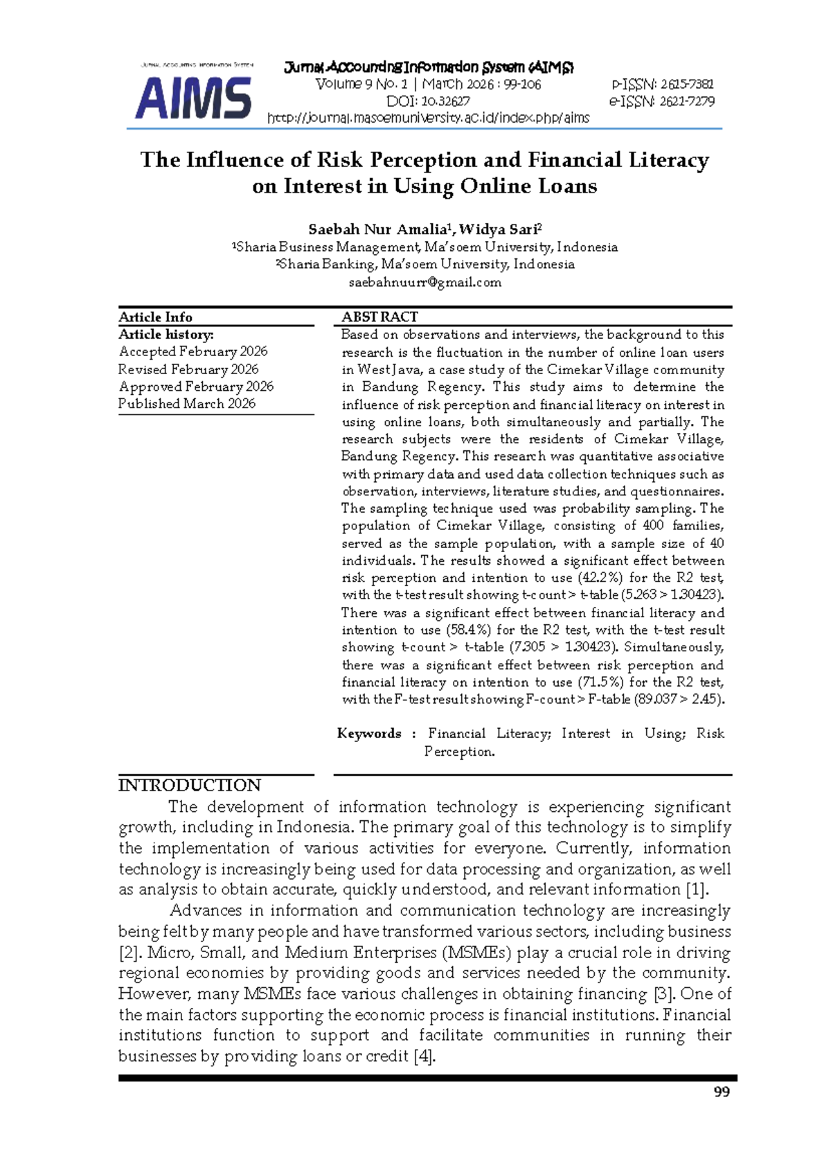 The Influence of Risk Perception & Financial Literacy on Online Loan ...