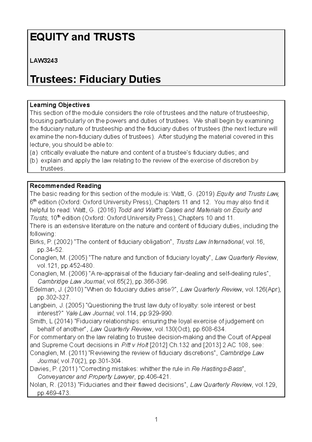 10- Trustees: Understanding Fiduciary Duties in Equity Law - Studocu