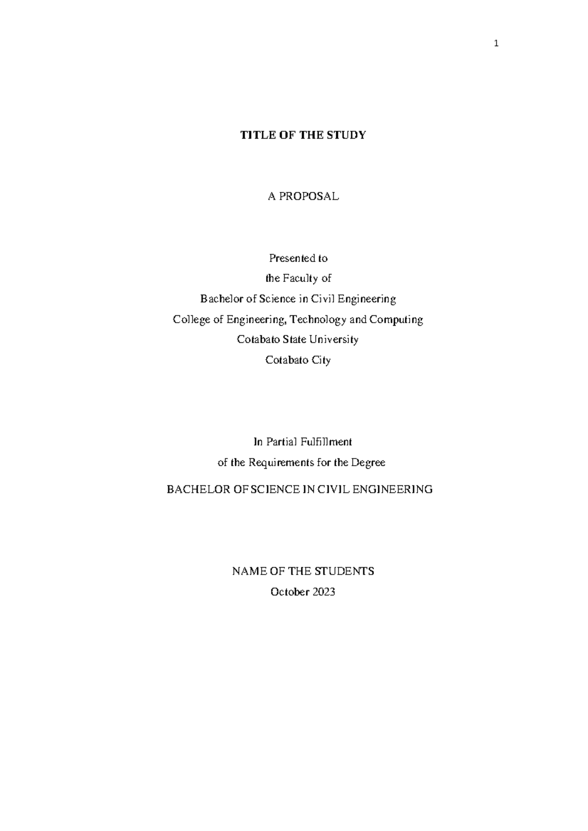BSCE Proposal Template for Civil Engineering Study - Studocu