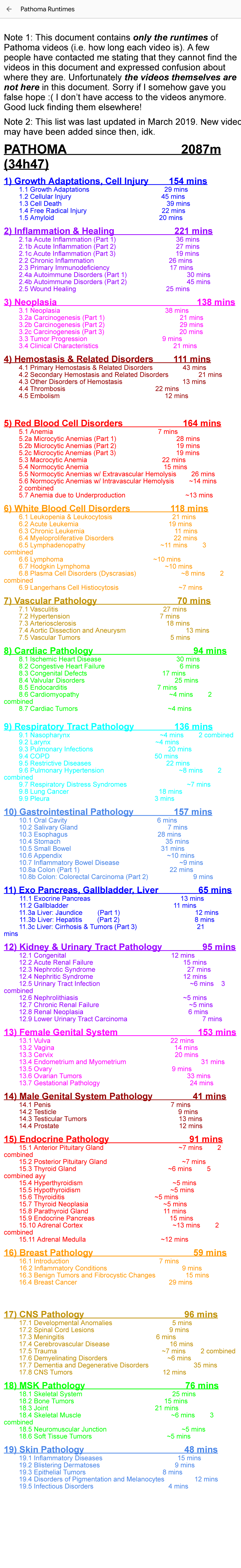 Pathoma Video Runtimes: Complete Index for 2087m - Studocu
