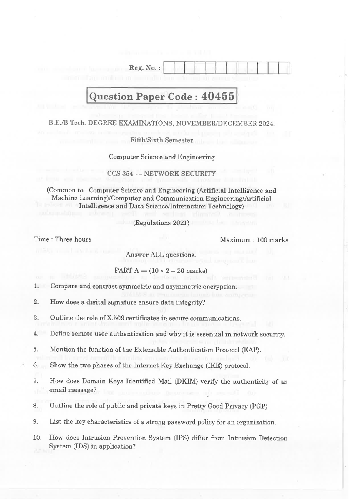 CCS 354 Network Security Exam Paper - Nov/Dec 2024 - Studocu