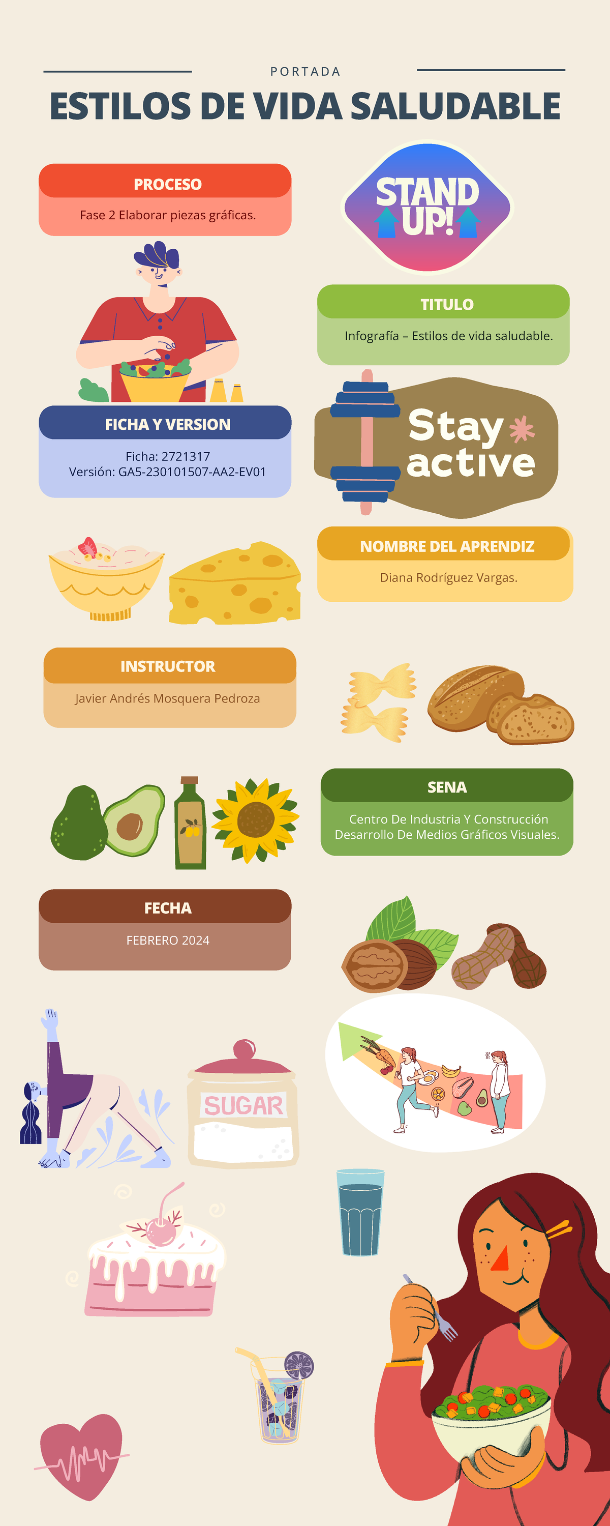 Infografía Comida Saludable Ilustrado Multicolor P O R T A D A