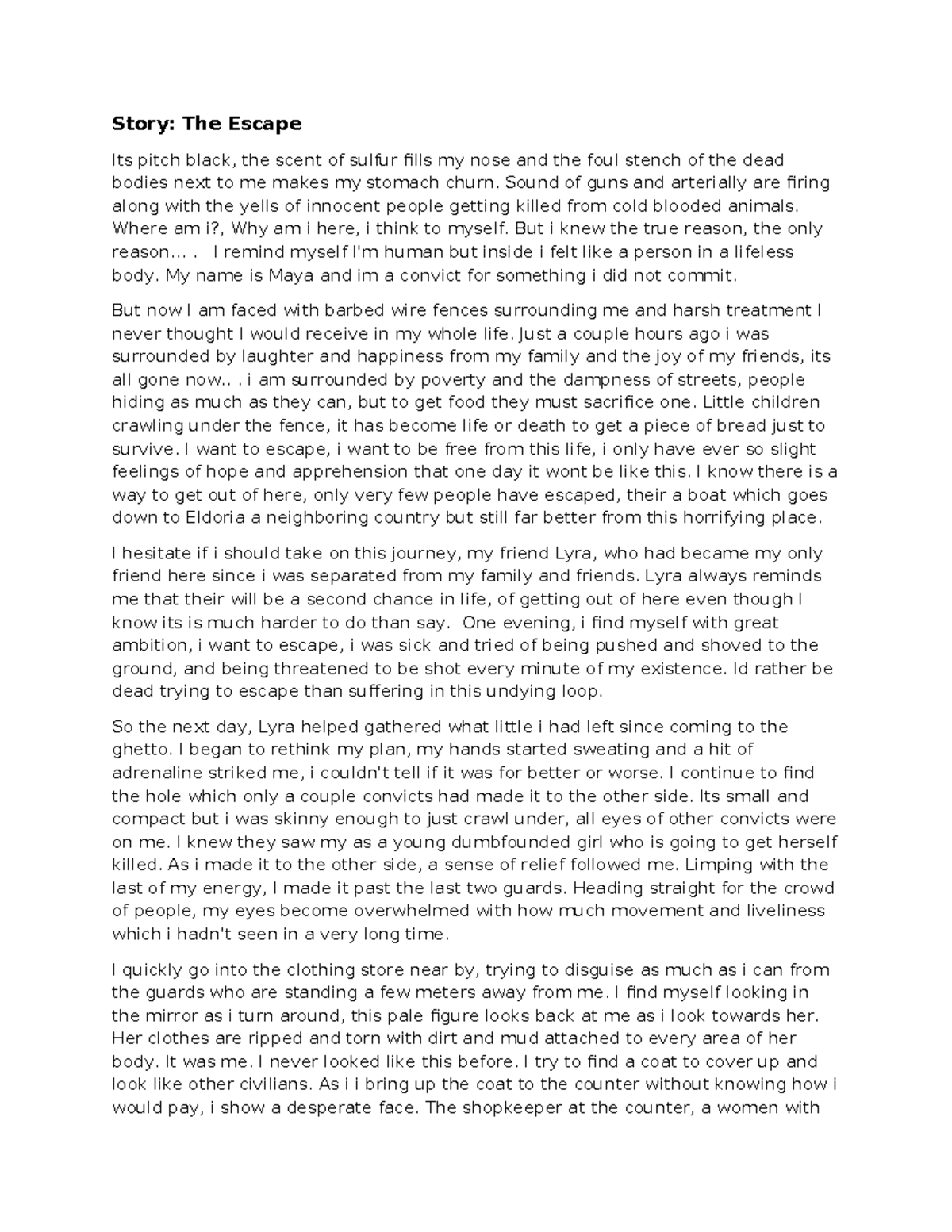 Creative Writing: The Escape - A Convict's Journey - Studocu