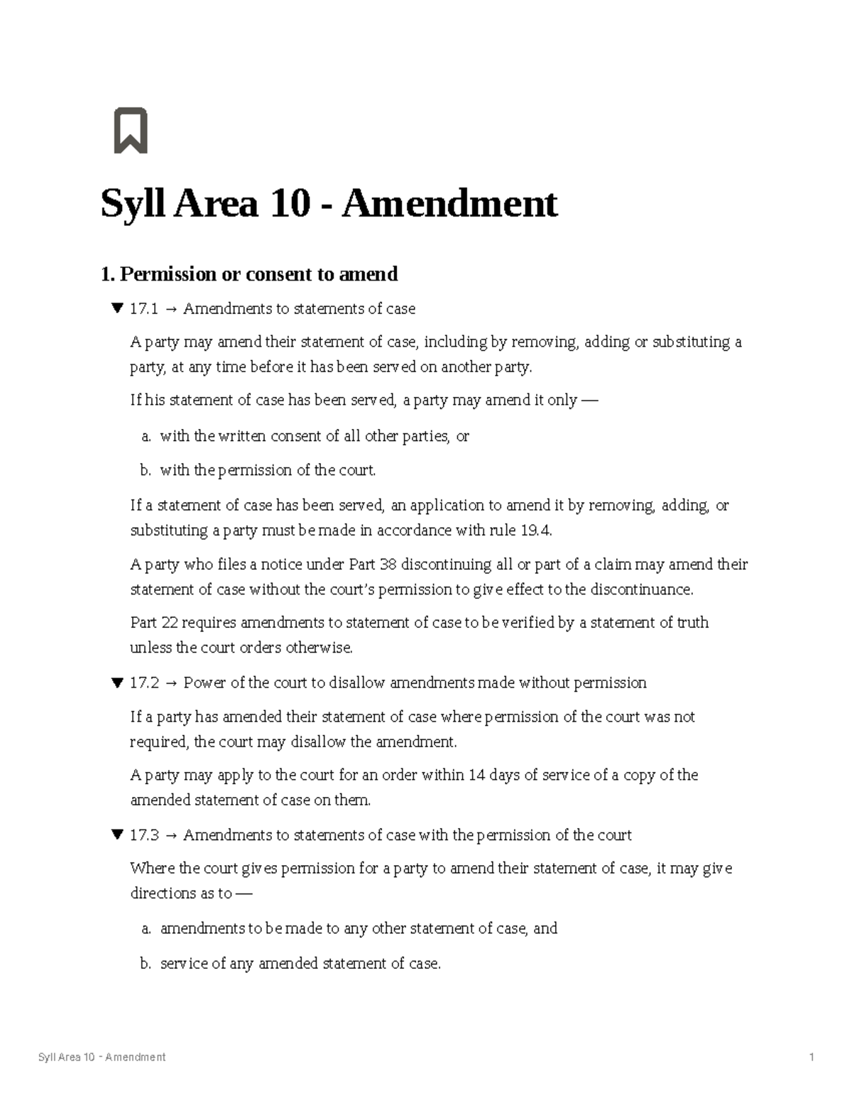 Syll Area 10 - Amendments to Statements of Case Guidelines - Studocu