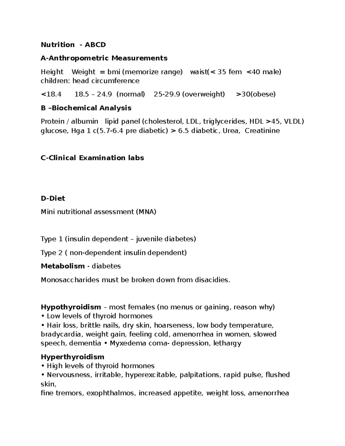 Nutrition Mod 8 Study Guide: ABCD Assessment Overview - Studocu