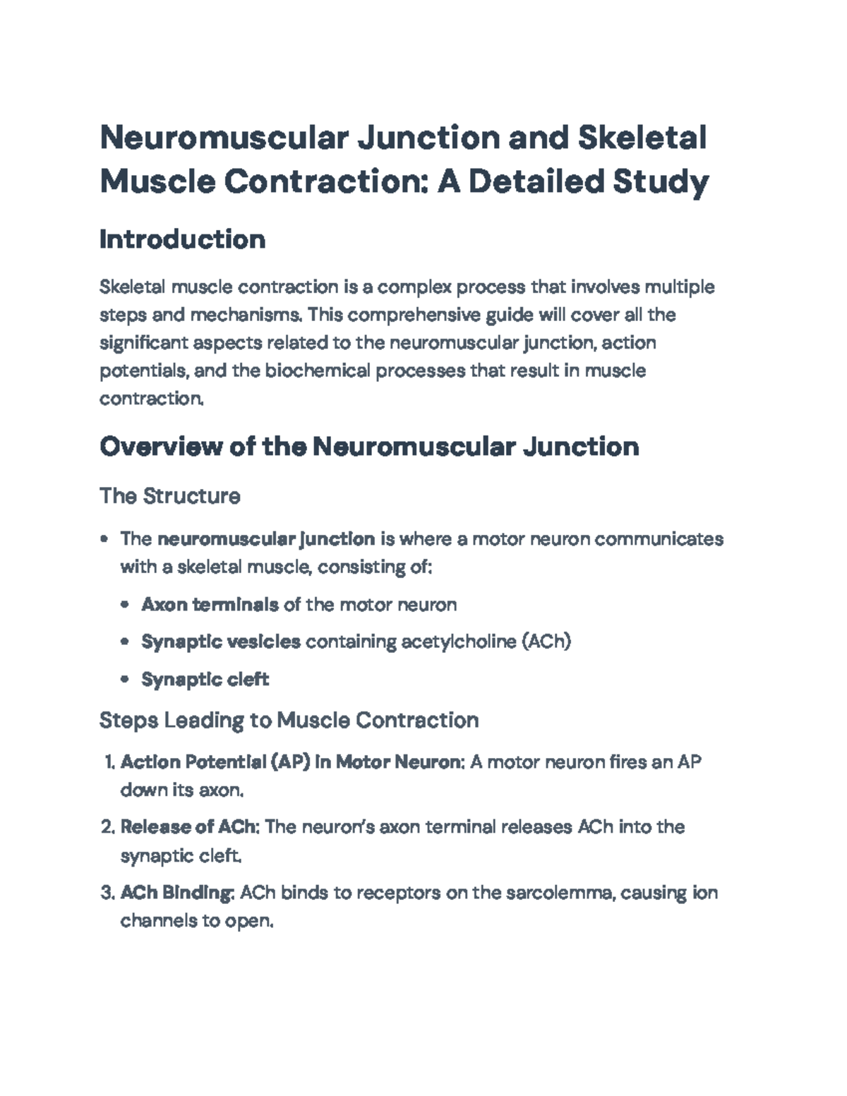 Neuromuscular Junction and Skeletal Muscle Contraction: A Study Guide ...