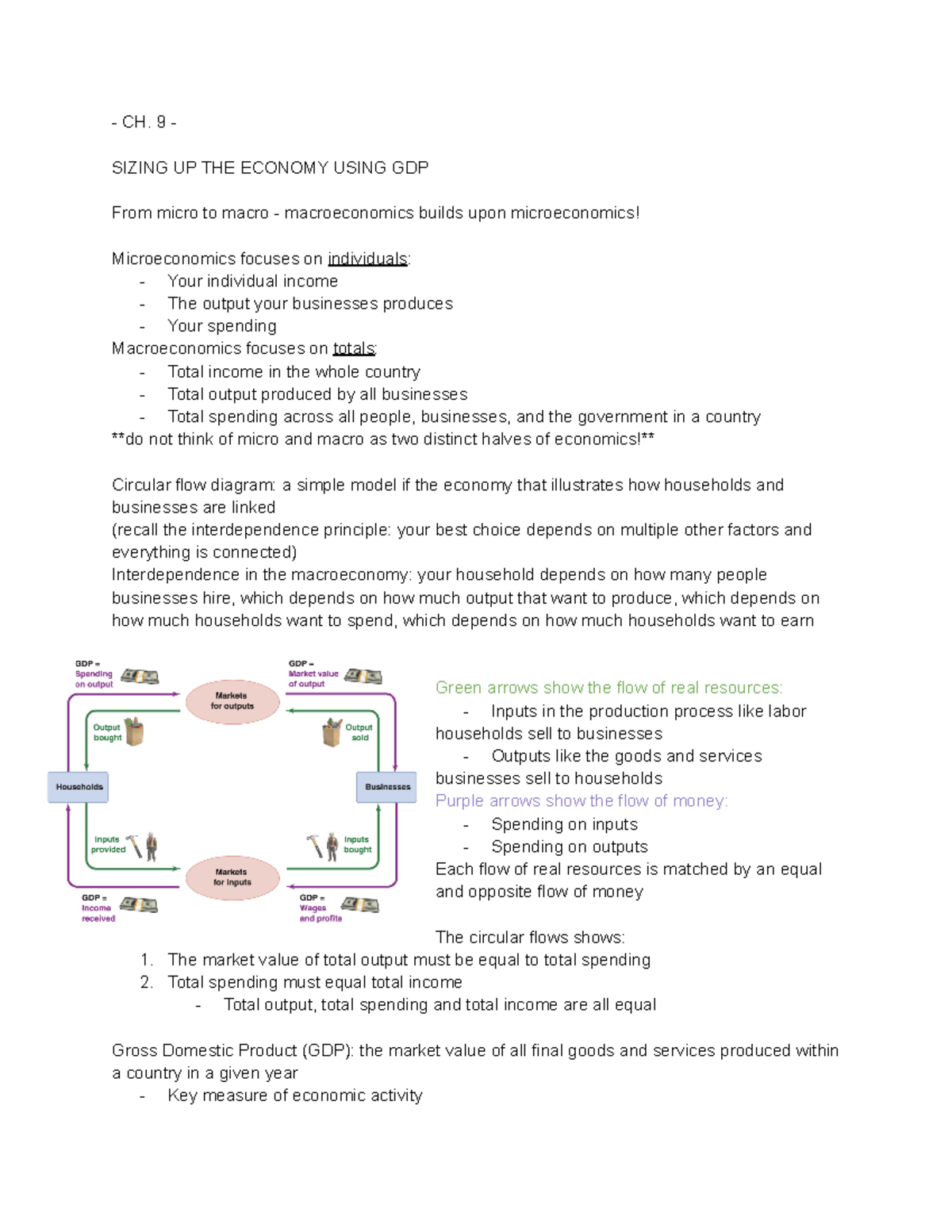 Econ 102 - Ch. 9 - Key Concepts and GDP Analysis Lecture Notes - Studocu