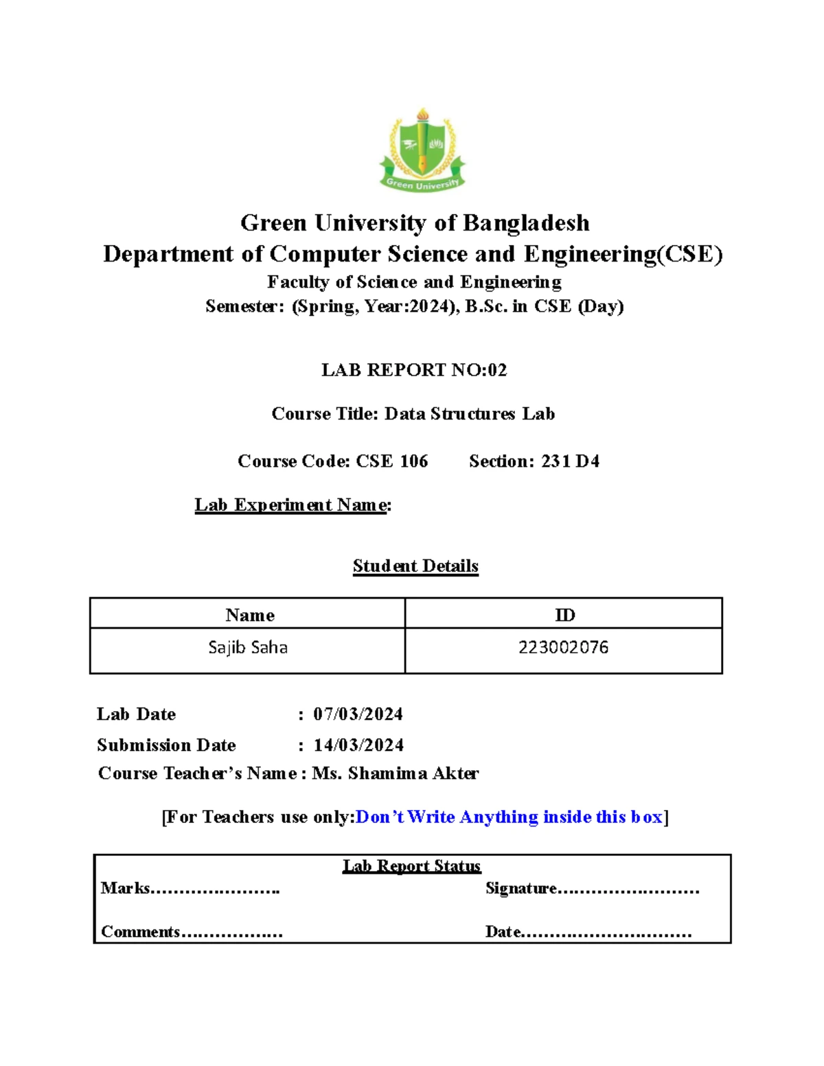 Lab Report CSE 106-04: Infix to Postfix Conversion Using Stacks - Studocu