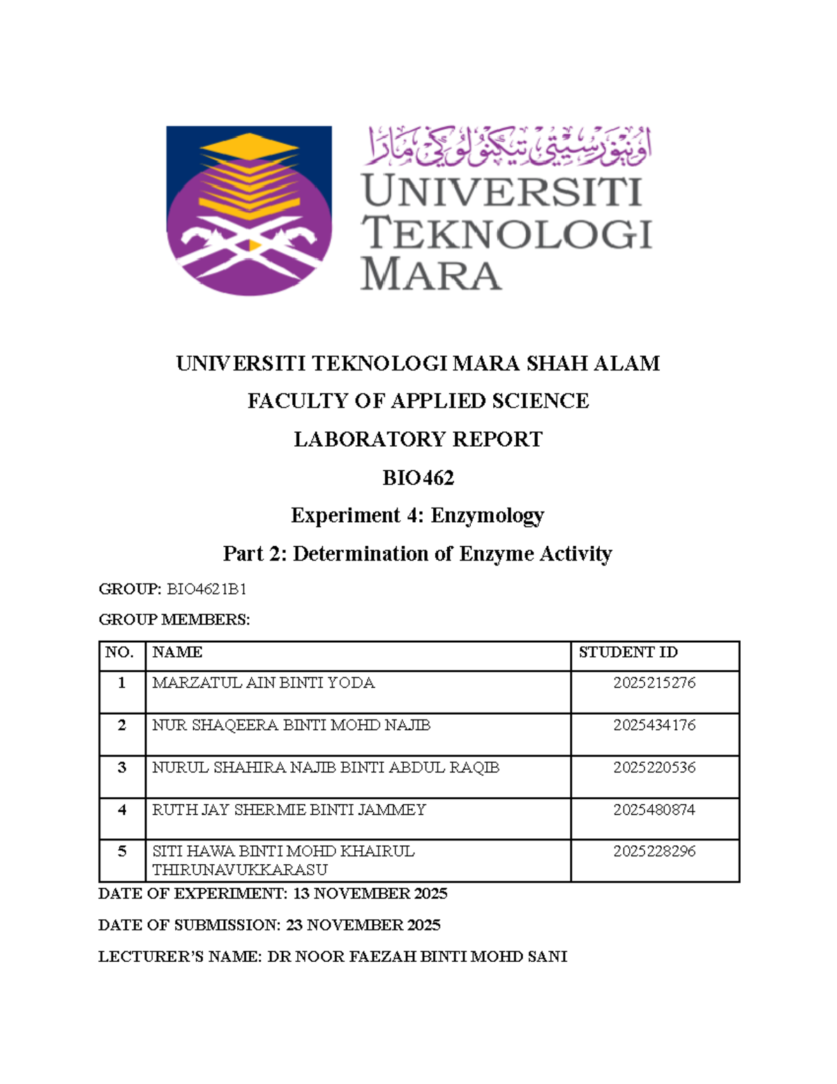 LAB REPORT EXP4: Enzymology & AChE Activity - BIO462 - Studocu