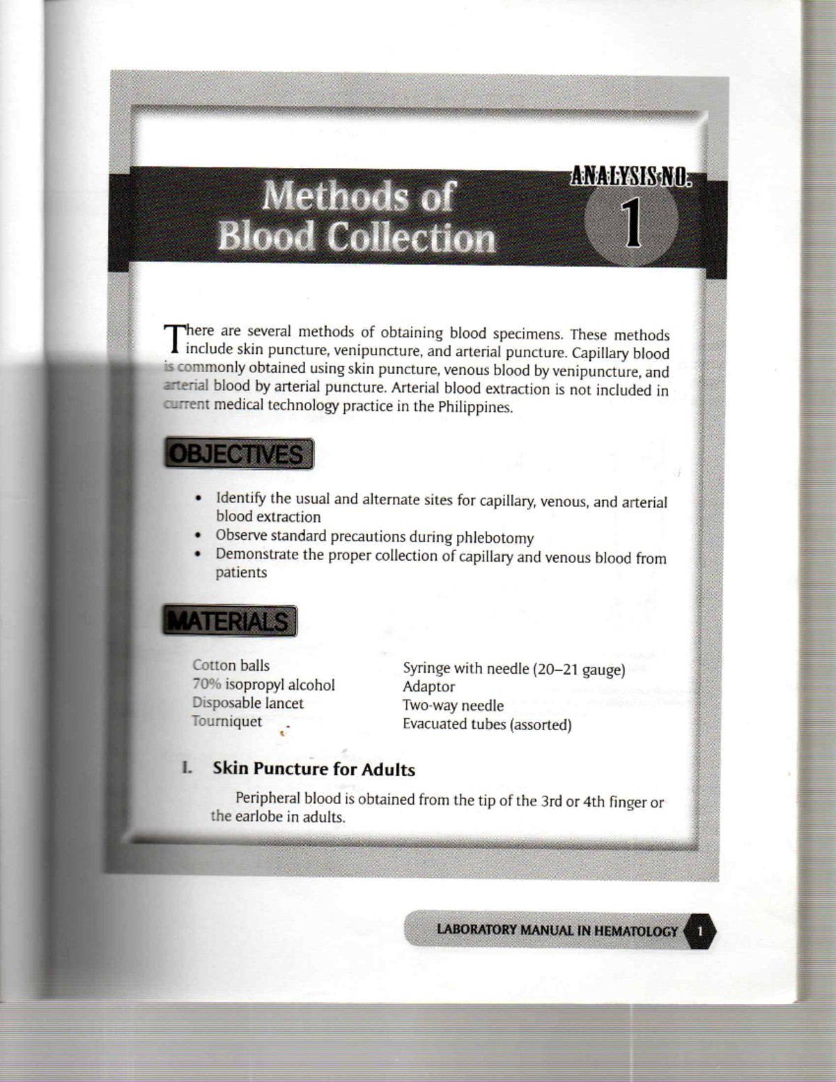 LAB MANUAL IN HEMATOLOGY: Blood Collection Methods and Techniques - Studocu