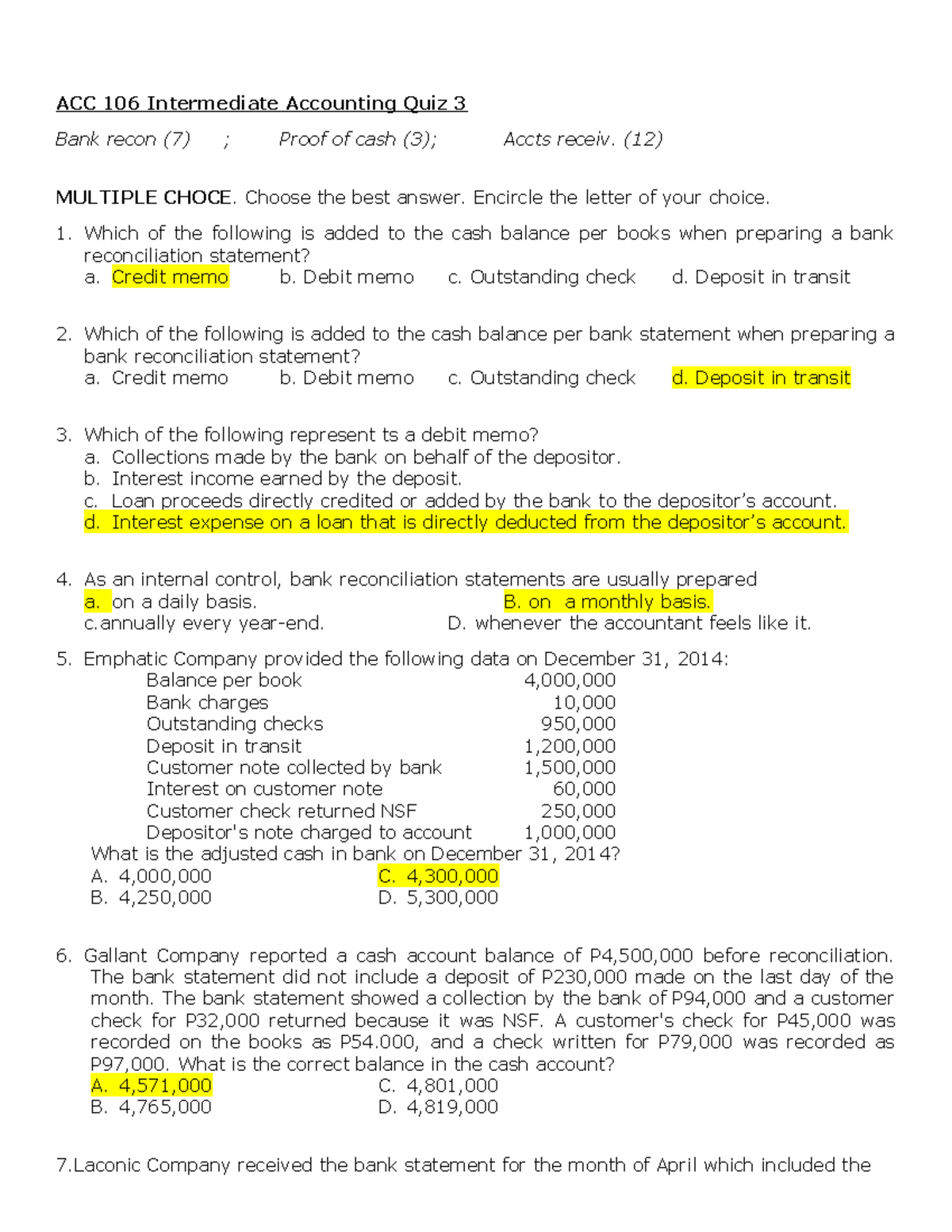 ACC 106 Intermediate Accounting Quiz 3 Study Guide - Studocu
