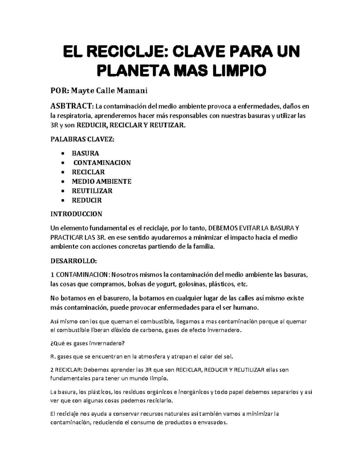 Reciclaje y Medio Ambiente: Claves para un Futuro Sostenible - Studocu
