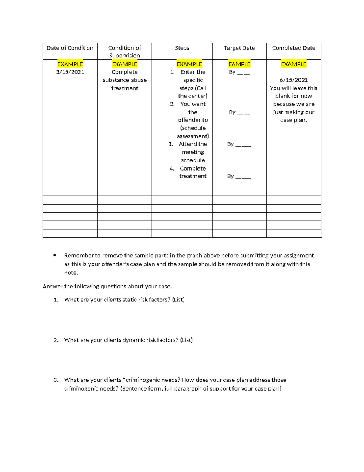 Client Case Plan Template for Supervision - CRJ 101 - Studocu