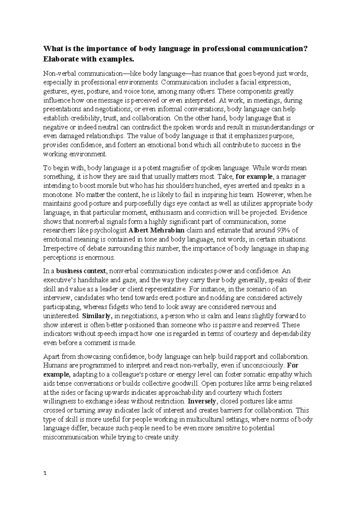 The Importance of Body Language in Professional Communication: Insights ...