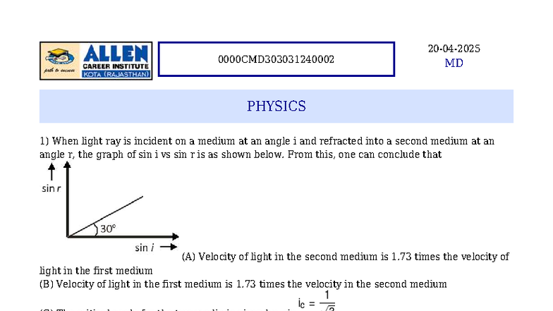 MD PHYSICS Solution Set for Test (30) - Studocu